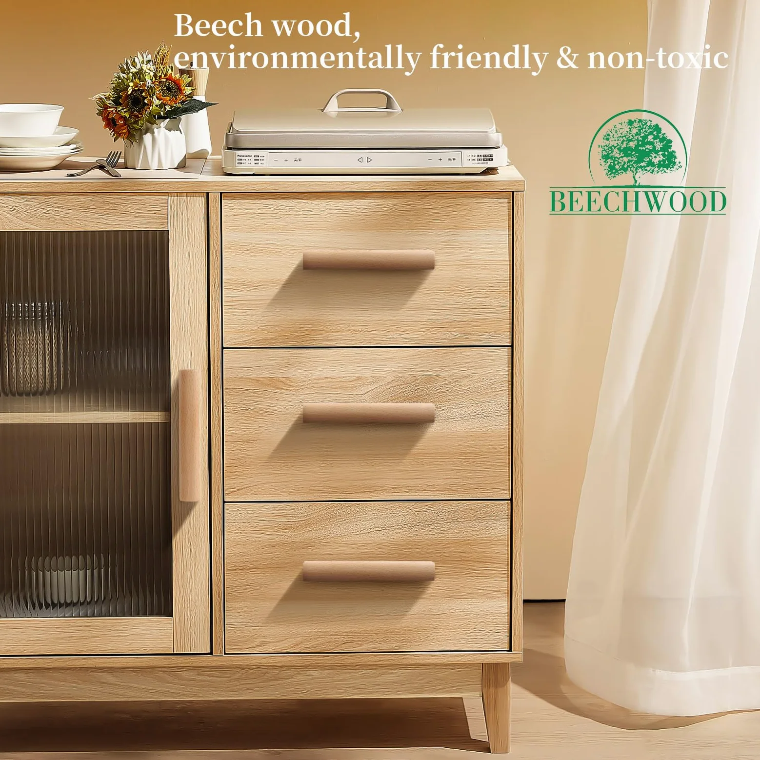 SWAWIS 10 Piezas Tiradores de Madera 160mm, Pomos de Madera para Muebles con Tornillo, Haya Tirador de Cajón para Puertas, Tiradores de Cajones, para Armarios Cajones Muebles Cocinas