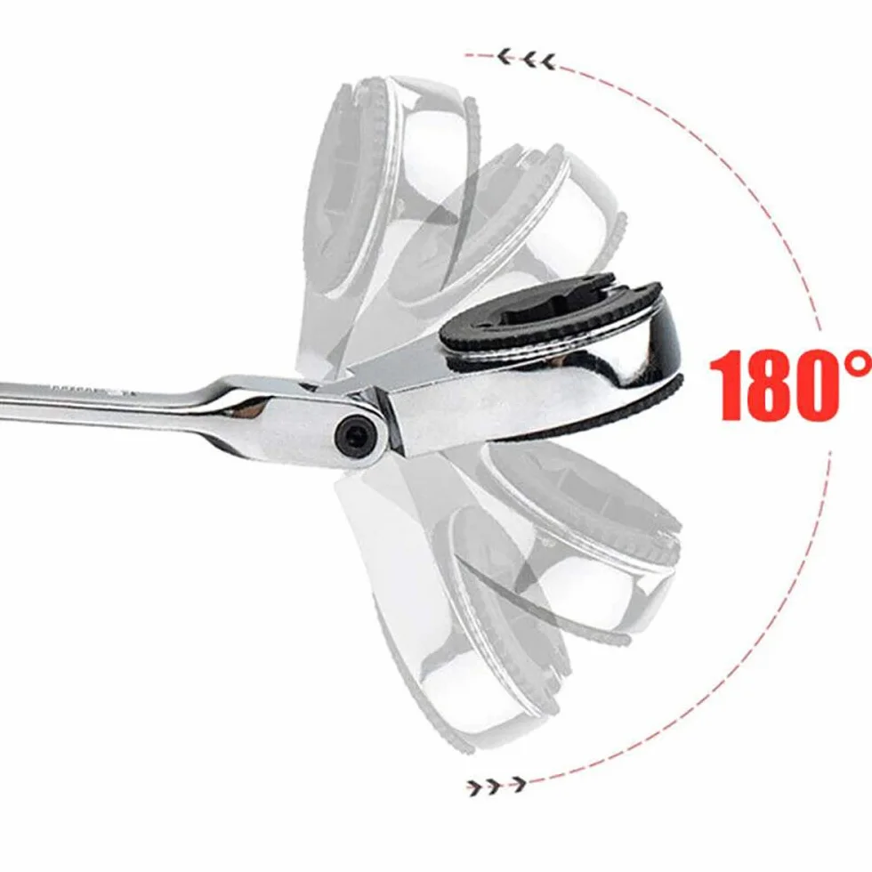 TopHomer Llave de carraca flexible de 10 mm, doble extremo abierto, pulido brillante, carraca, llave de percusión, acero cromo vanadio, llave de tubo