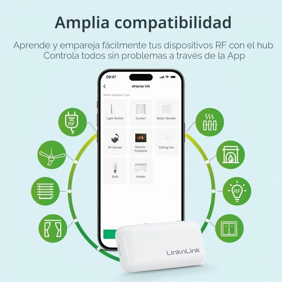 eHome HA Wi-Fi Smart RF Mando Universal Controlador RF Interruptores Luz Ventiladores Techo Motores Persiana RF2MQTT Home Assistant Compatible Alexa Google Home