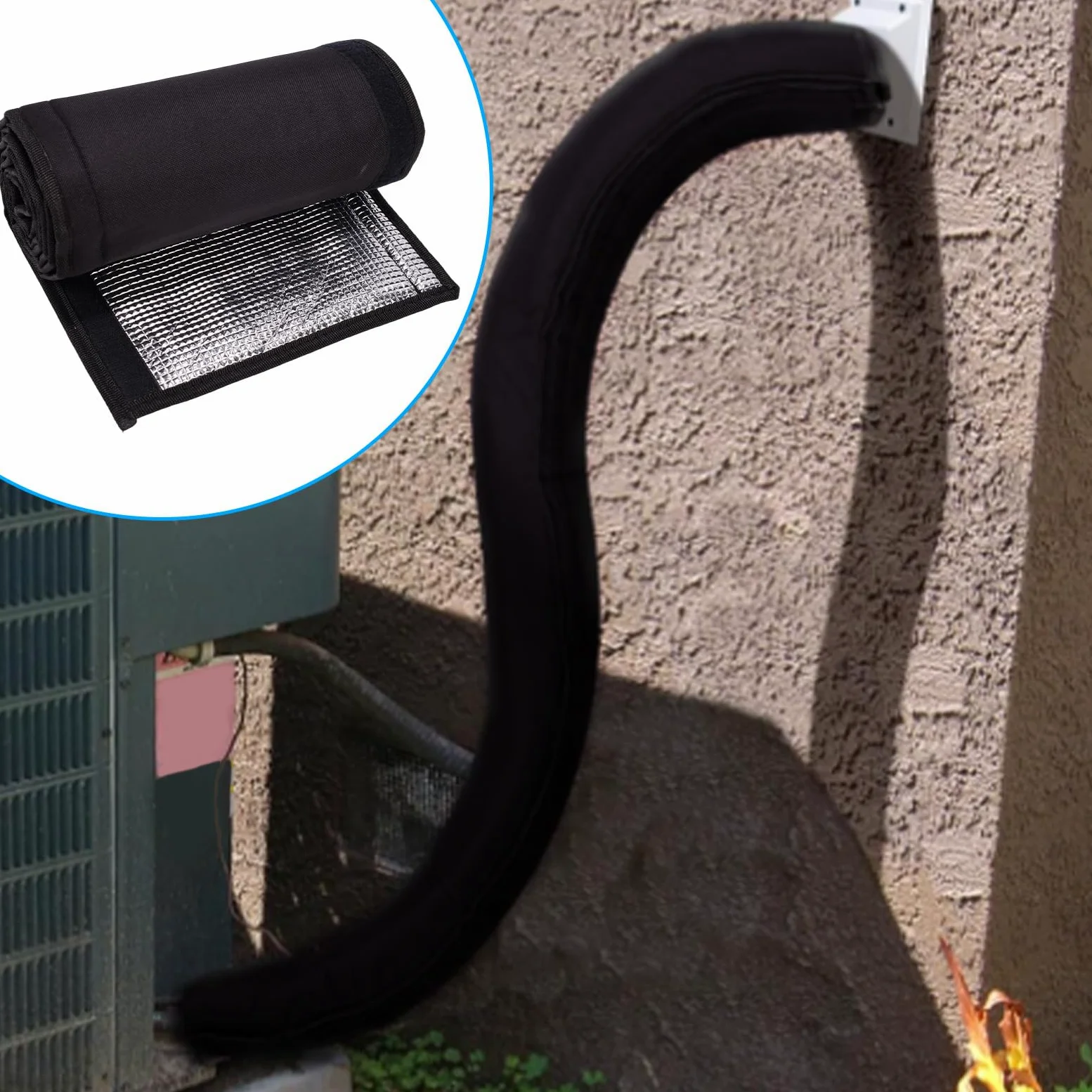 Cubierta Aislante para Tuberías, 183x26cm Cubierta Protectora Aislante Tuberías Aire Acondicionado Exterior Oxford con Revestimiento Aluminio para Protección Exteriores