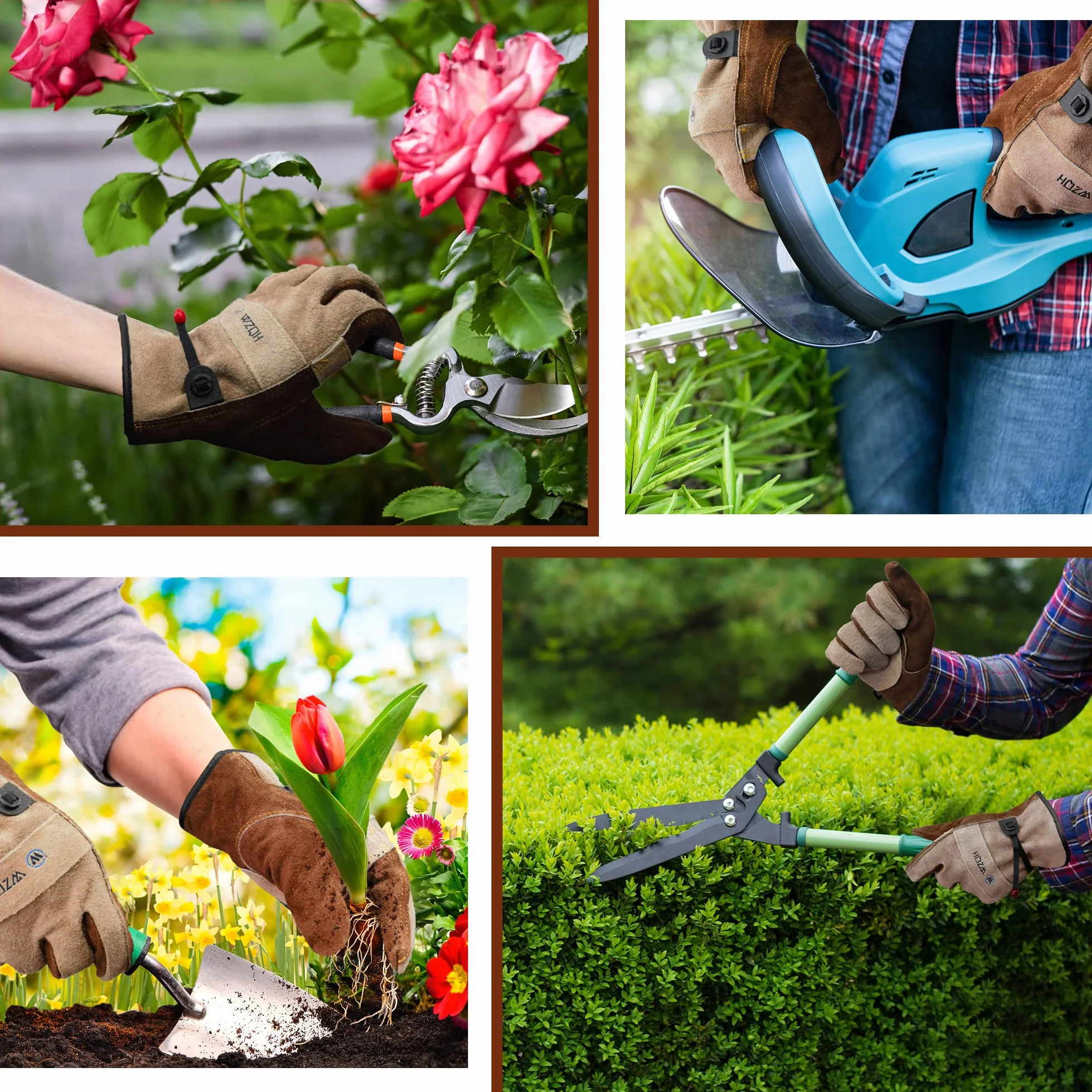 Guantes de Trabajo de Cuero Piel de Vaca Café Gris M para Jardinería Soldadura Construcción