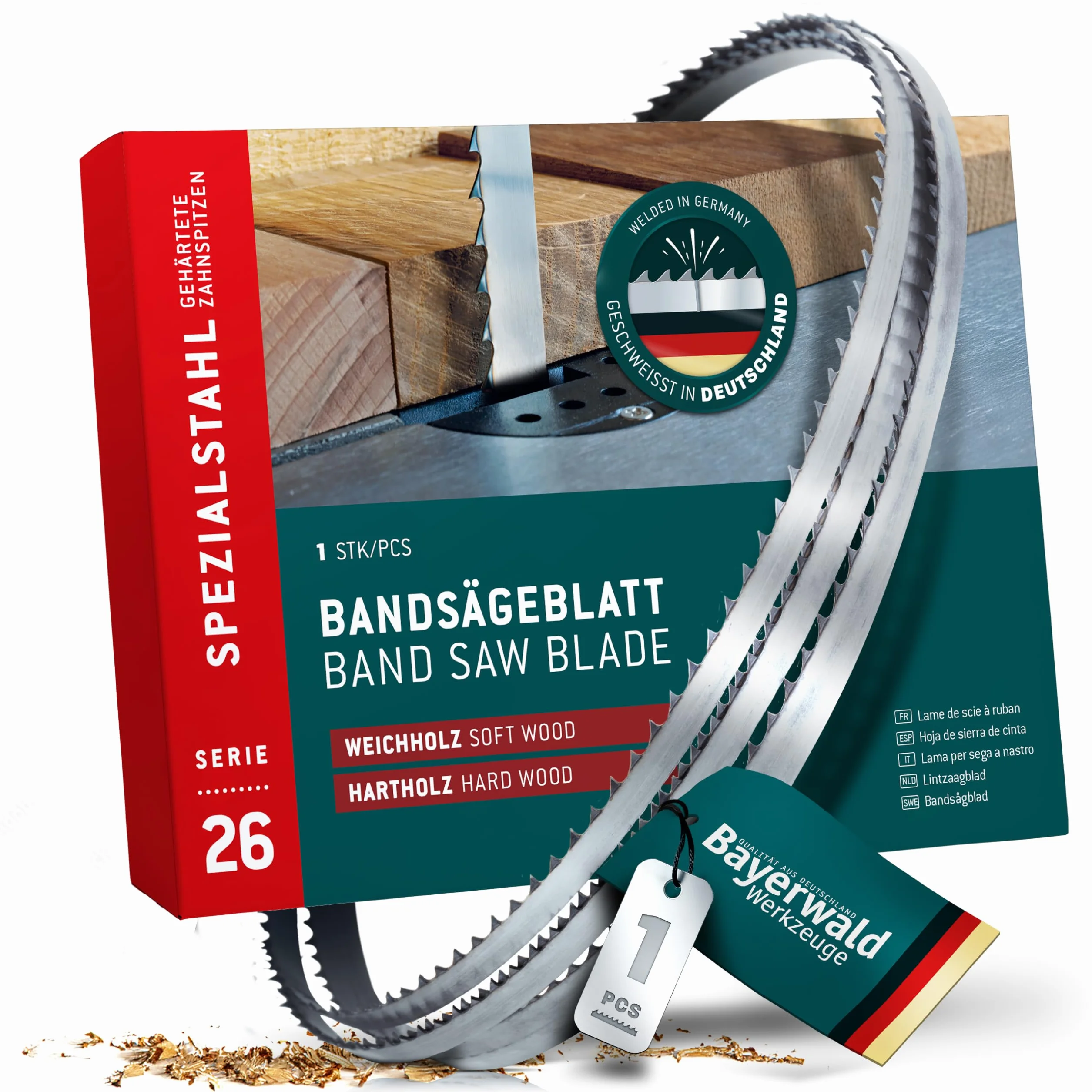 Bayerwald puntas de dientes especiales de acero endurecido, hoja de sierra de cinta, 1400 x 6 x 0,4 x 4, adecuada para todos los tipos comunes de madera, cinta de sierra, adecuada para Einhell y mucho