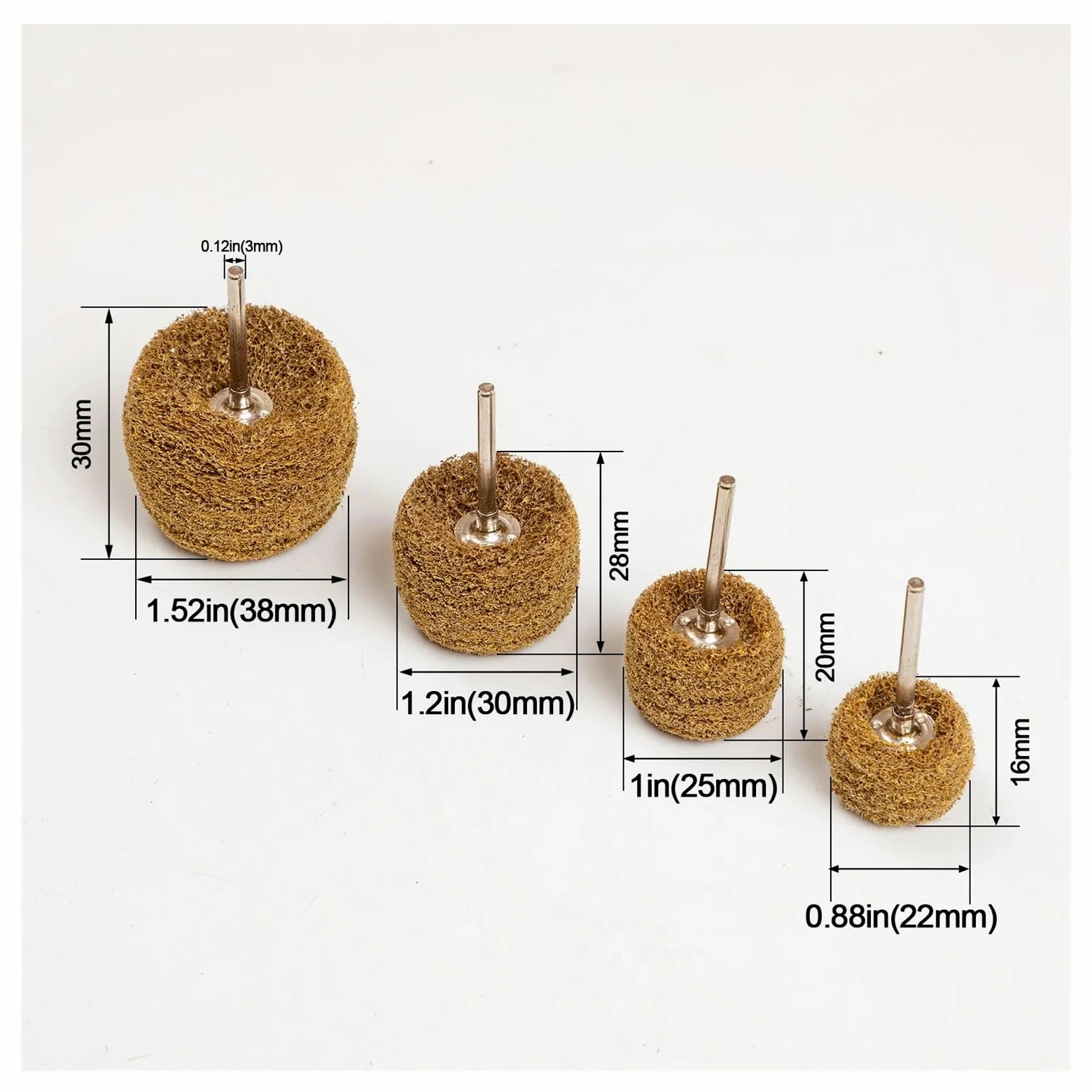 Mini cepillo de 22-38mm, estropajo, rueda abrasiva, fibra nailon, cabezal lijado, pulido, vástago 3mm(5-layer grey,50pcs,22mm)