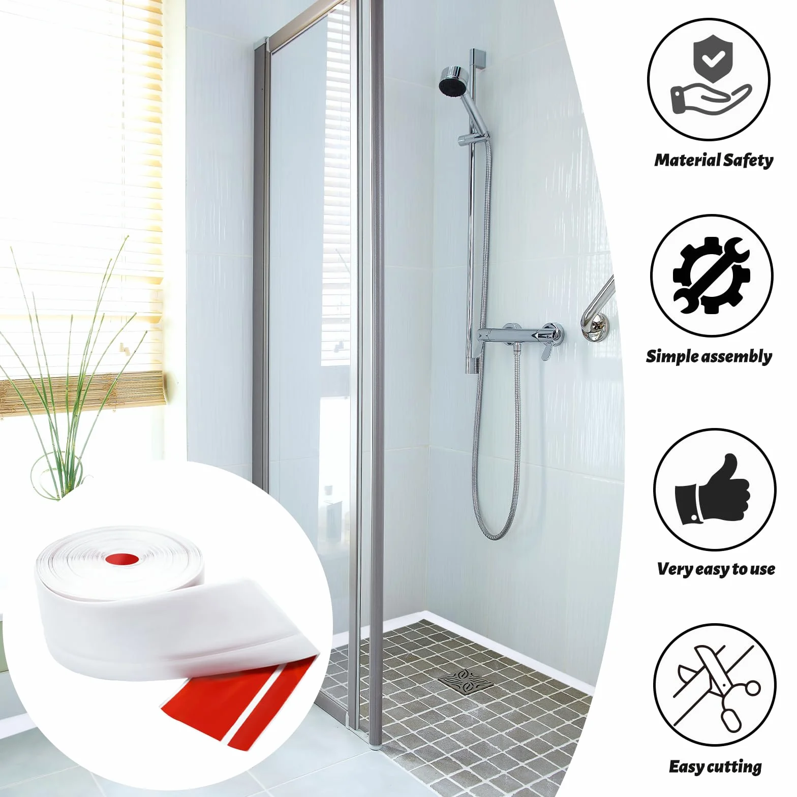 Rodapiés Flexible Autoadhesivo 50x20mmx12M PVC Adhesivo, Zócalo Cocina Baño Blanco
