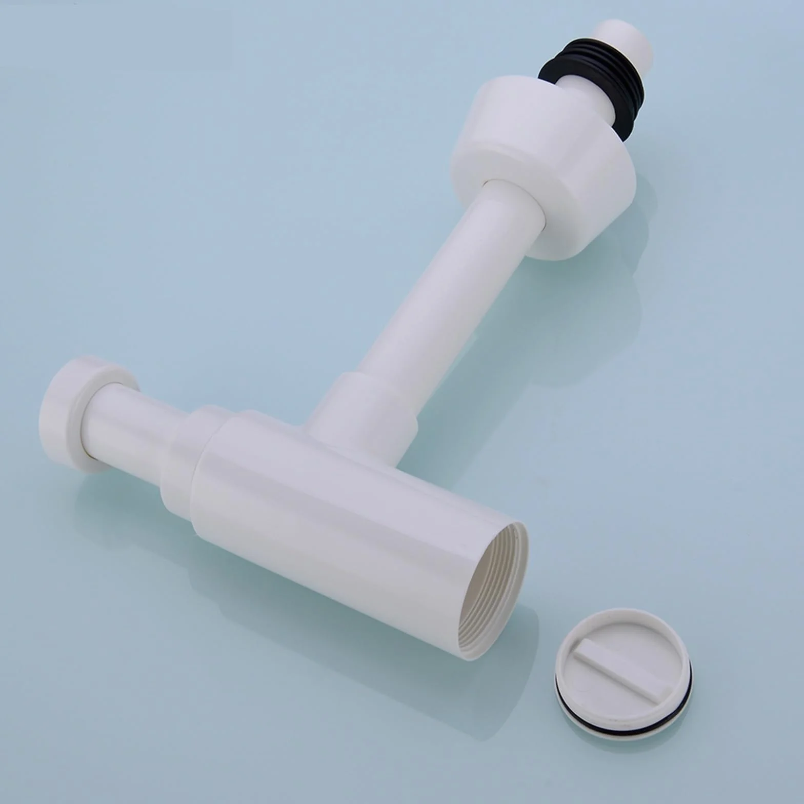 Lavabo sifónico Trampa for Botellas Sifón Redondo ABS Plástico Baño Tocador Lavabo Tubería Residuos Desagüe emergente Blanco con desbordamiento.