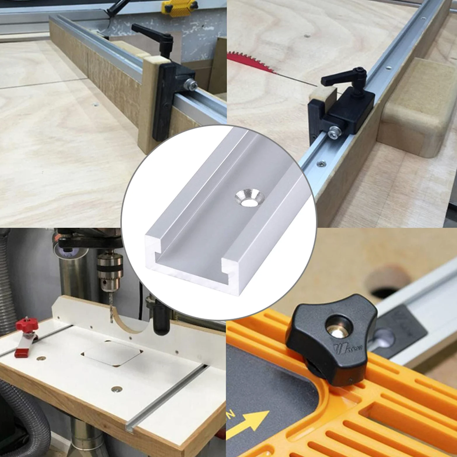 2 piezas T Track Mitre Track Jig Fixture Ranura y 2 piezas Juego de abrazaderas de sujeción rápida de metal