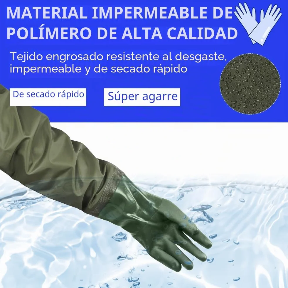 Guantes de Estanque Impermeables 70cm para Jardinería Pesca Acuarios Trabajo Industrial Verde