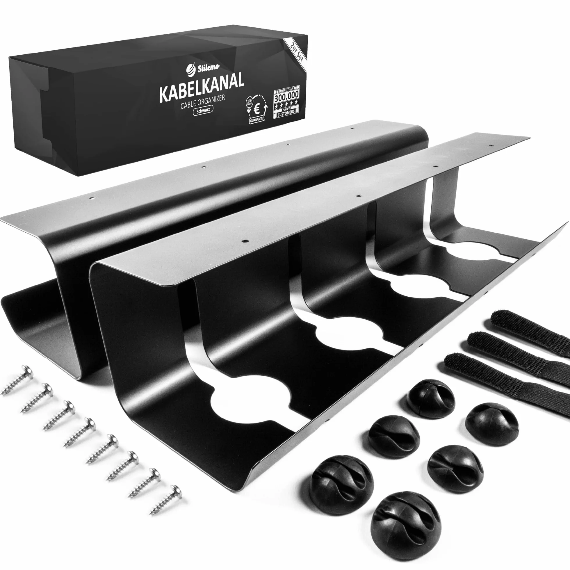 Juego de 2 Bandejas Organizador Cables Negro - 43 cm - Duraderas - Acero al Carbono - Mantener los Cables Ordenados - Diseño Minimalista para Oficina