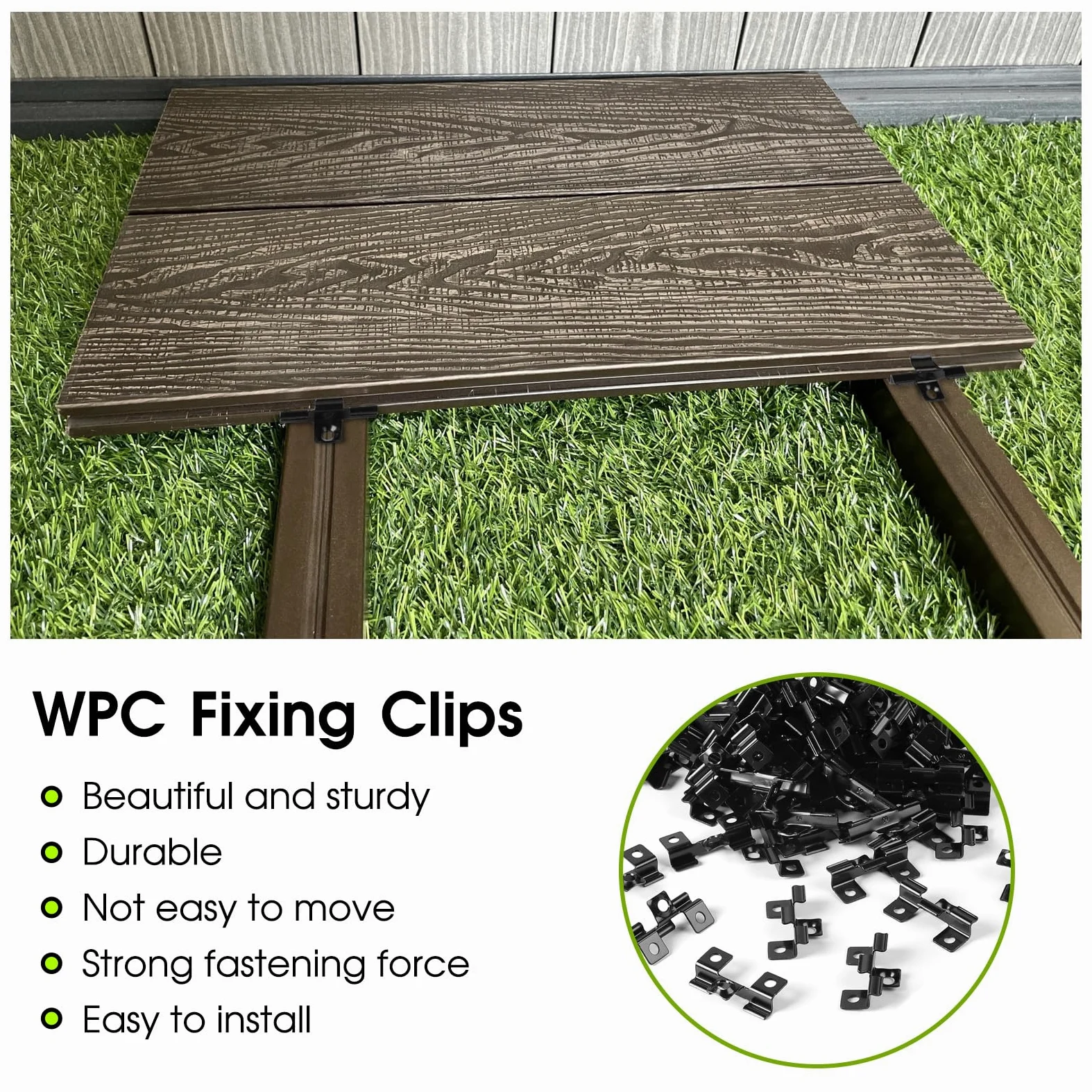 WPC clips 100 clip di fissaggio Acciaio inox di fissaggio per terrazze 6,5mm Clip per pavimenti in composito Fissaggio nascosto Clip di fissaggio in acciaio Campo di serraggio 6,5 mm, Nero