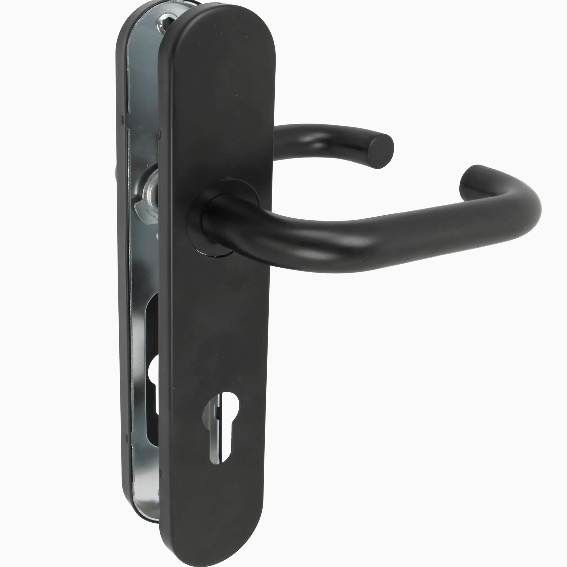 Amig - Juego de Manilla con Placa de Polipropileno para Puertas - 245 x 45 mm - Cuadradillo de 8 mm - Diseño Sencillo ideal para tu hogar u oficina - Con Bocallave - Acero y Polipropileno Negro