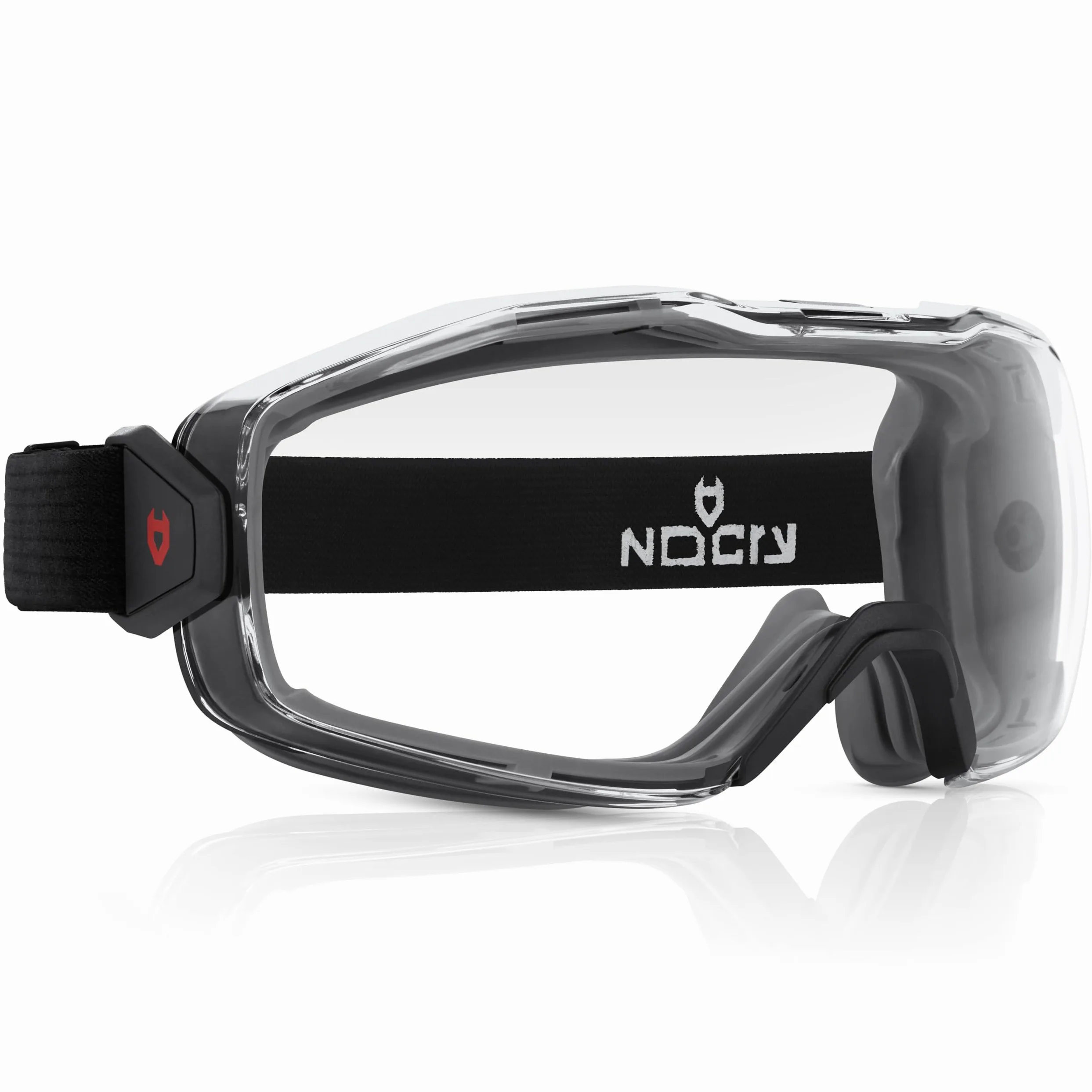 NoCry Gafas de seguridad híbridas con revestimiento antivaho y antiarañazos; lentes transparentes; brazos ajustables intercambiables y una banda elástica; certificado ANSI Z87.1