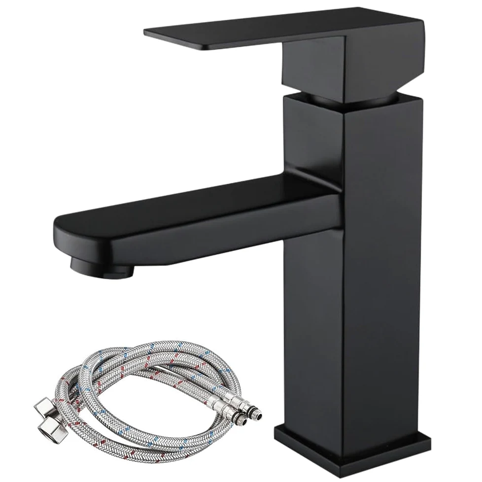 Mineup Baño Grifo Negro, Grifo Lavabo Negro, Grifo Lavabo Cascada Con Dos Mangueras, Grifo Bañera Baño, Monomando De Lavabo