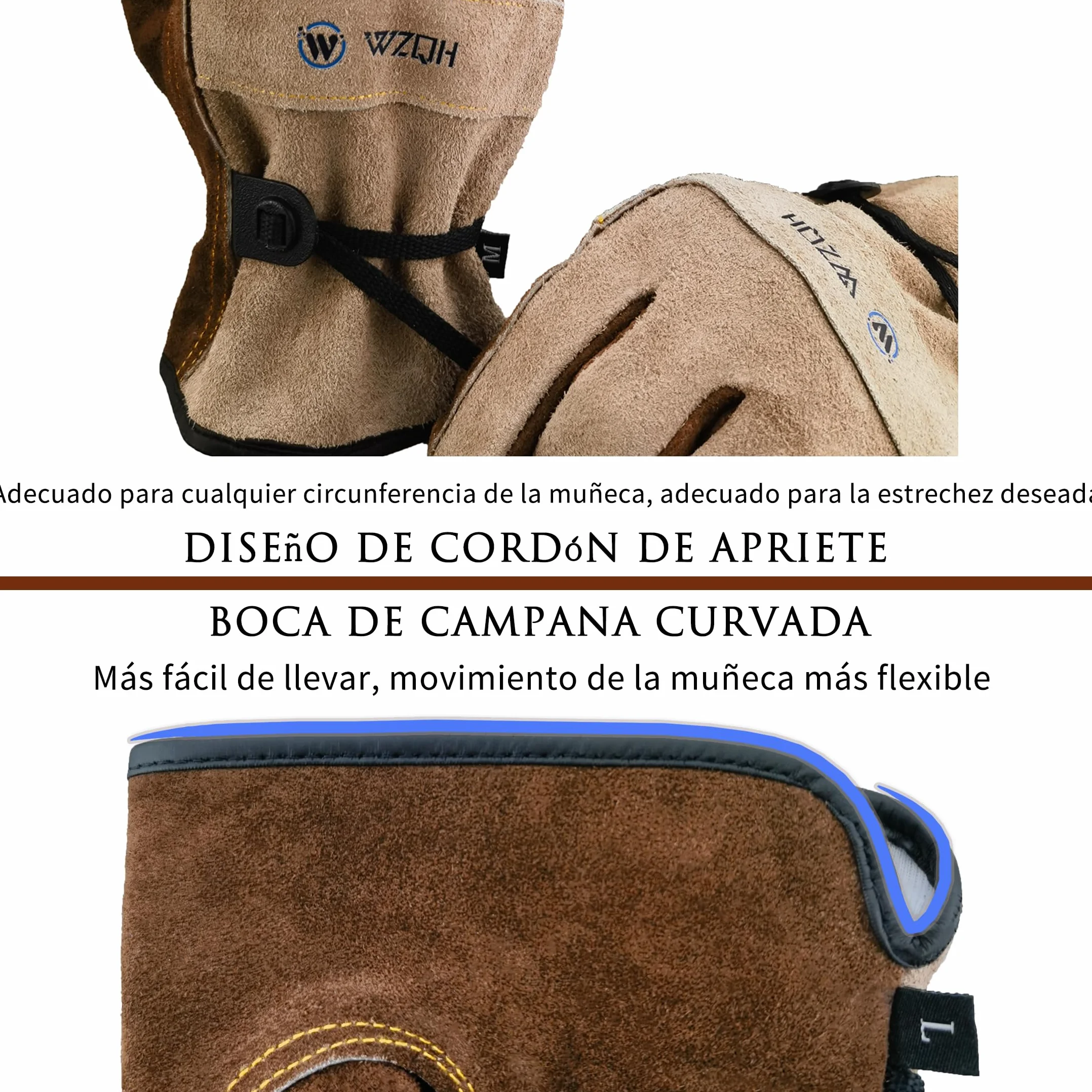 Guantes de Trabajo de Cuero Piel de Vaca Café Gris M para Jardinería Soldadura Construcción