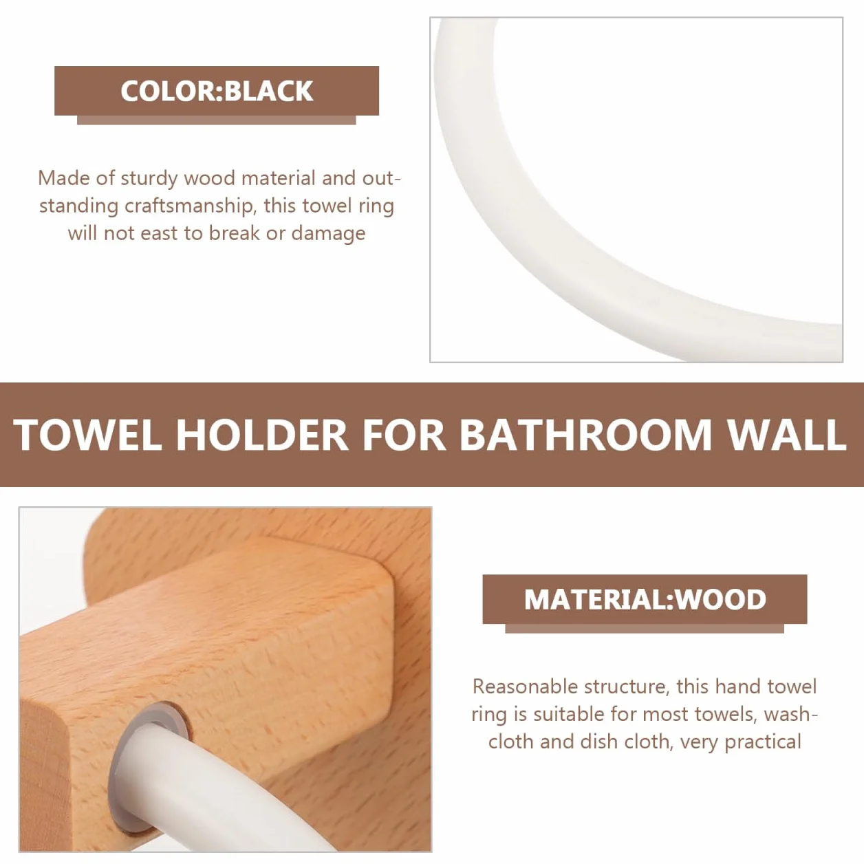 Angoily Toallero de Baño de Madera Adhesivo Sin Perforación 6.69x6.69x3.54in Organizador Circular Compacto para Almacenamiento de Toallas