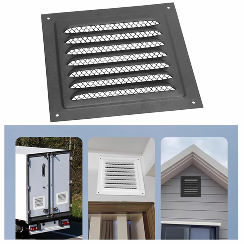 Rejilla de ventilación cuadrada de metal con pantalla de insectos integrada para mejoras del hogar, cubierta de conducto de ventilación de 25 x 25 cm