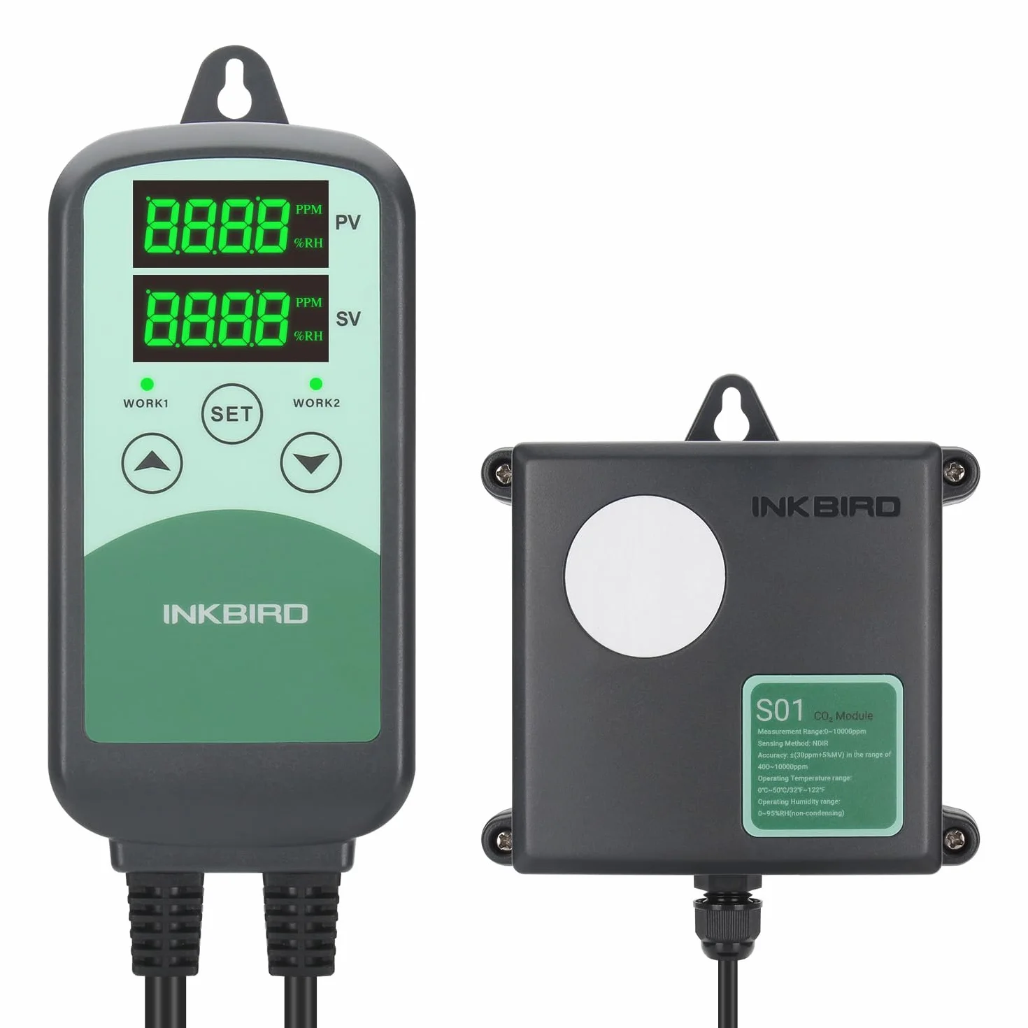 Inkbird ICC-500T Controlador Digital de CO2, Monitor Programable para Sistemas de Ventilación, Dispositivos de Control de Edificios y HVACE, Sensor de CO2 NDIR Sensible (ICC-500T+S01)
