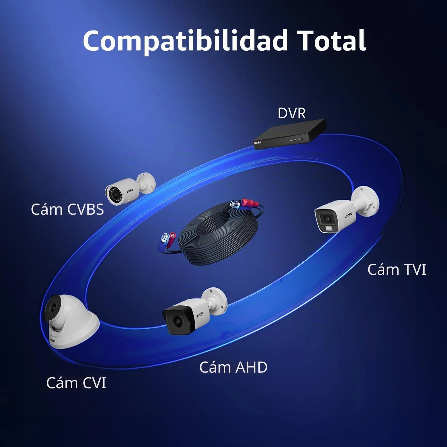ANNKE 30m / 100ft Cable de Video DC Power HD/AHD/TVI Premade All-in-One BNC Video 4pcs para cámara CCTV DVR Sistema de Seguridad Grabadora de vigilancia, Blanco