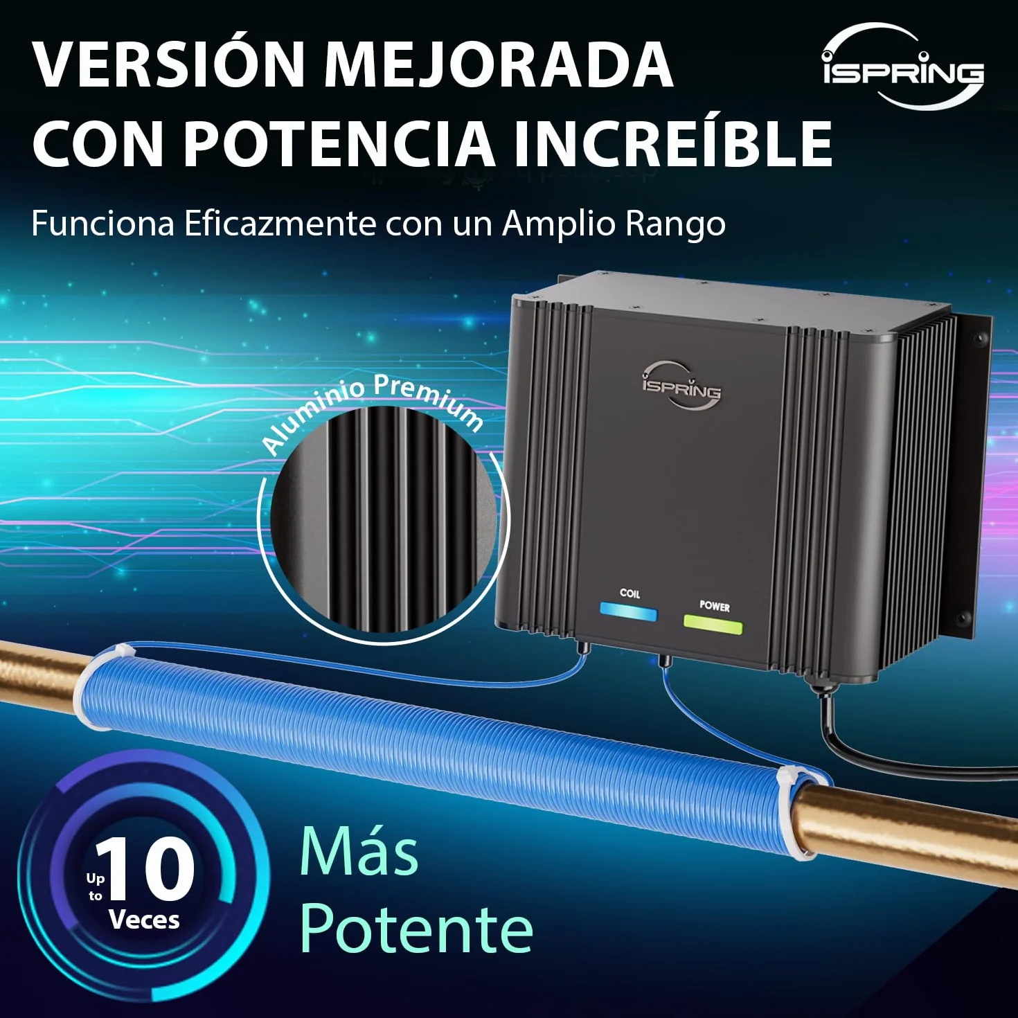 iSpring EDV2 Descalcificador de Agua para Toda la Casa, Alternativa Electrónica Sin Sal, Aleación, Reduce Cal