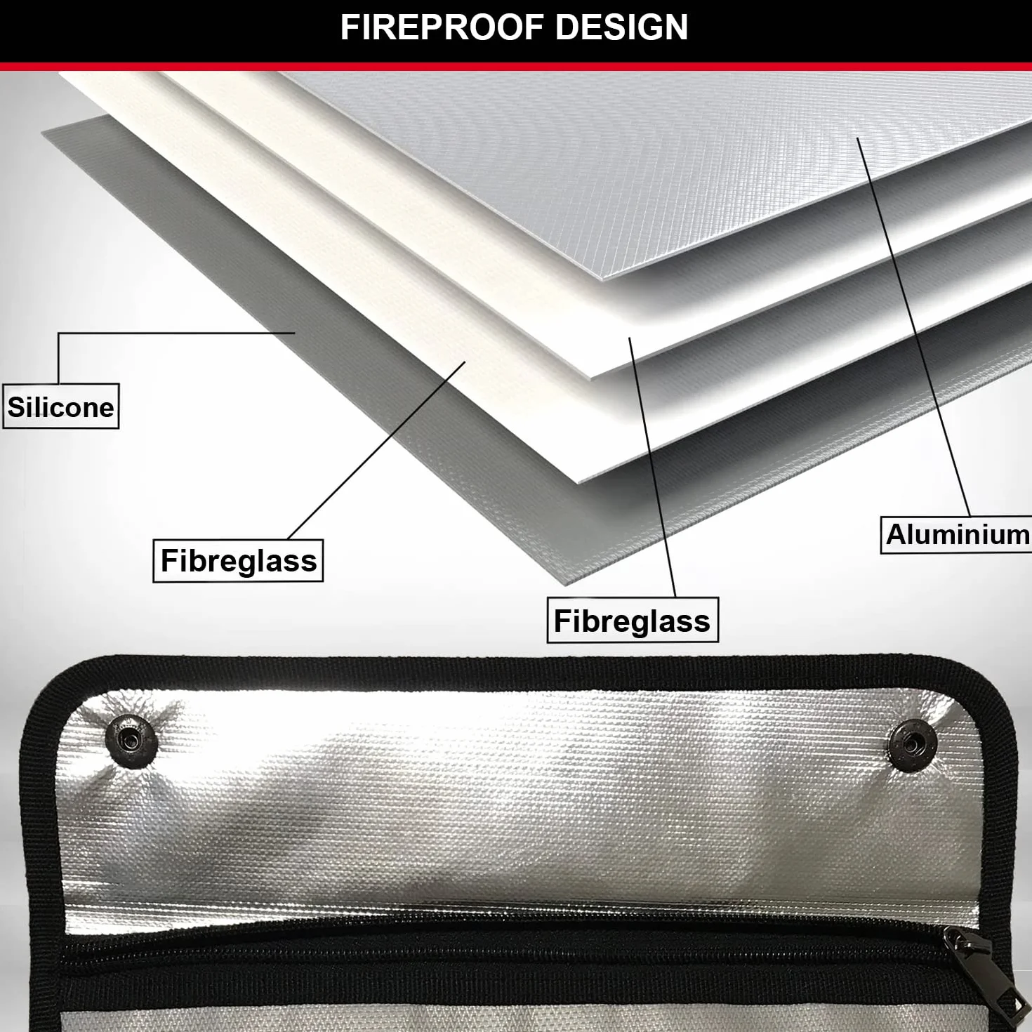 Master Lock FBWLZ0EURHRO Portadocumentos ignífugo con revestimiento de silicona resistente al fuego y al agua