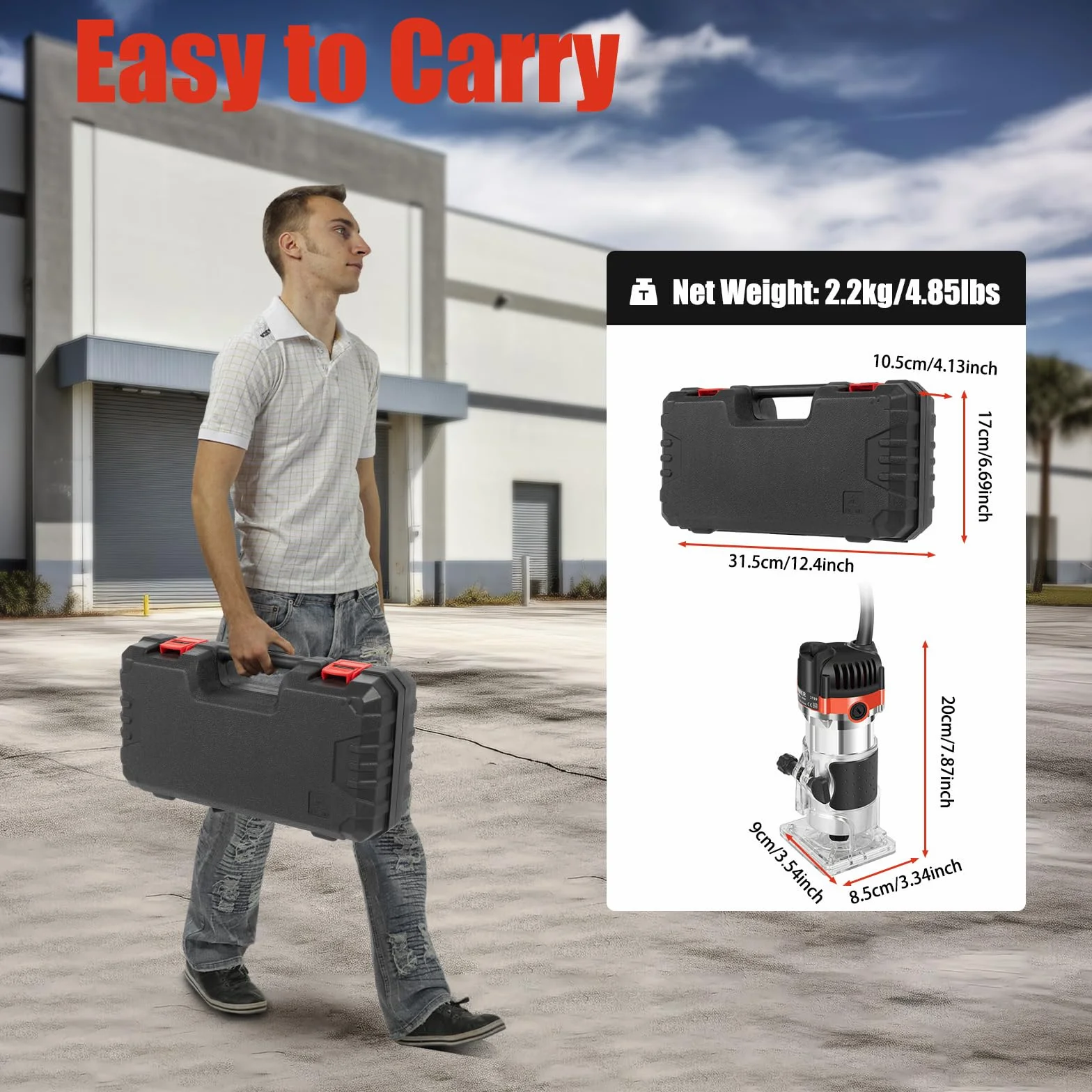 Fresadora de cantos, fresadora manual eléctrica de 800W, 30000 rpm, con carcasa de aluminio para trabajar la madera