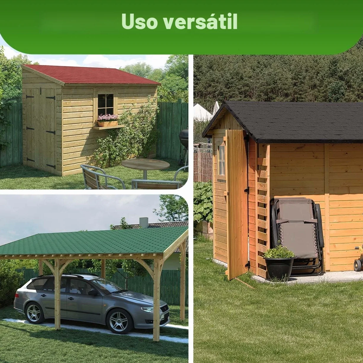 Gartenpirat Tejas bituminosas rectangulares Verdes 2 m² Tejas para casetas de jardín, cobertizos, cenadores y aparcamientos Cubiertos