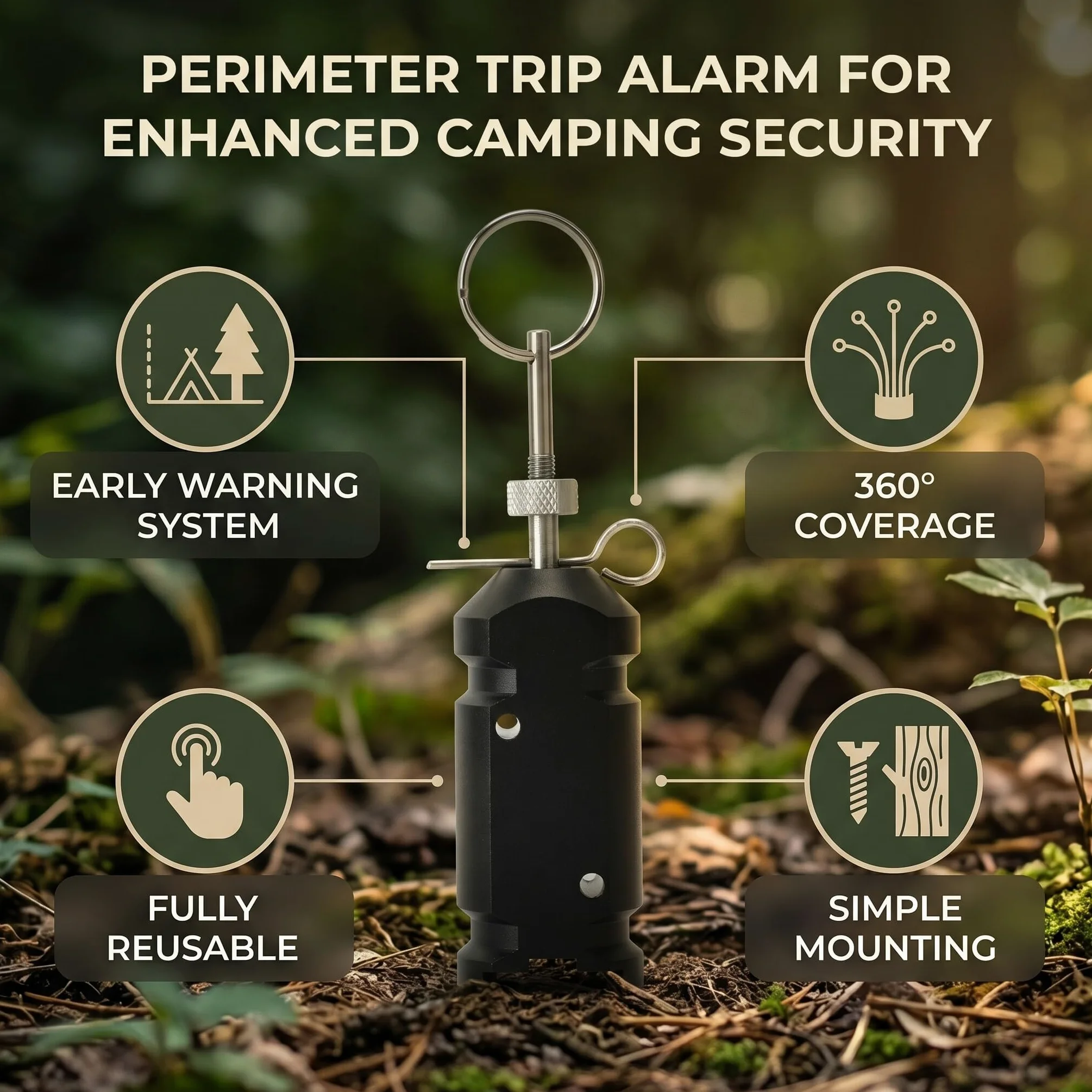 Alarma de Viaje Perimetral, 4,5 V, Dispositivo de Alarma de Cable de Viaje para Acampar, Gatillo de Cable de Viaje, Alarma de Cable de Viaje Al Aire Libre con Práctico y