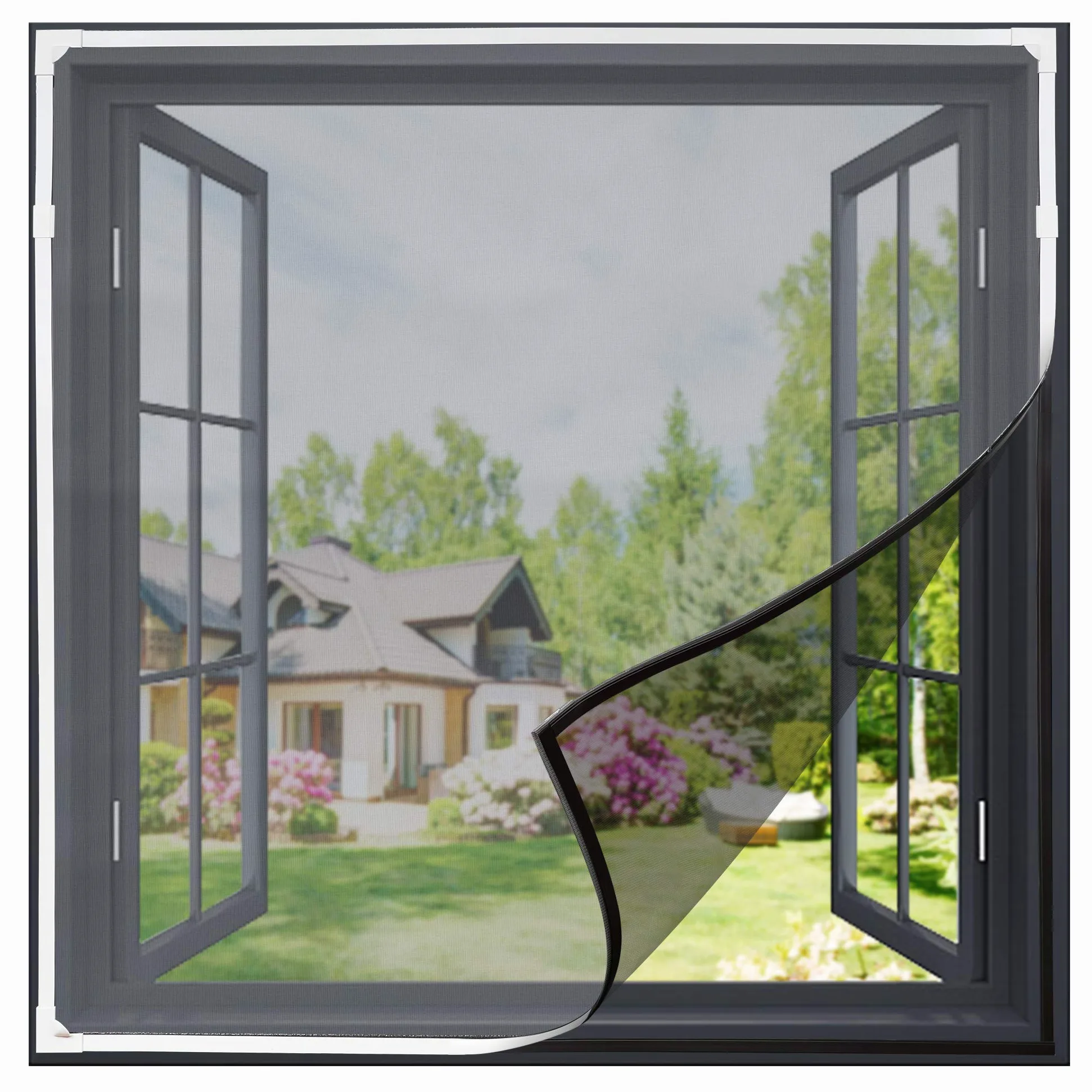 Gimars Mosquitera Ventana Magnética 130x150cm Ajustable Pantilla Mosquitera Ventana de Malla Superfino Tamaño DIY Cortina Mosquitera Cortable con Imanes Contra Insectos para Ventana,Blanco