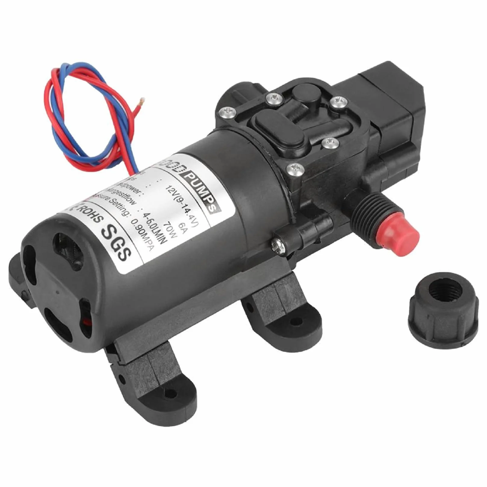 KSTE Bomba de Agua 12v,Autocebante de La Bomba de Agua,DC 12V 0.9Mpa 6L / min de agua de alta presión del diafragma en 70W bomba autocebante(Negro)