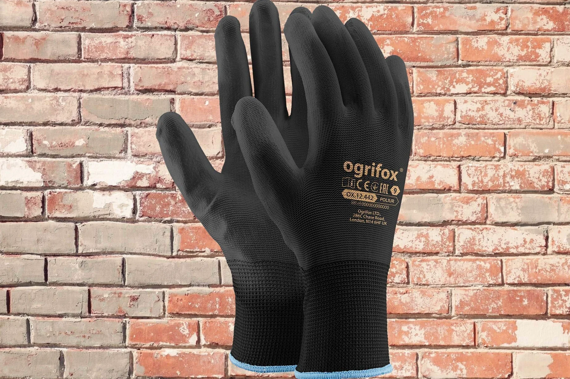 Guantes de trabajo de nailon negro revestidos de poliuretano AJS LTD® L-9 24 pares para jardinería construcción mecánica