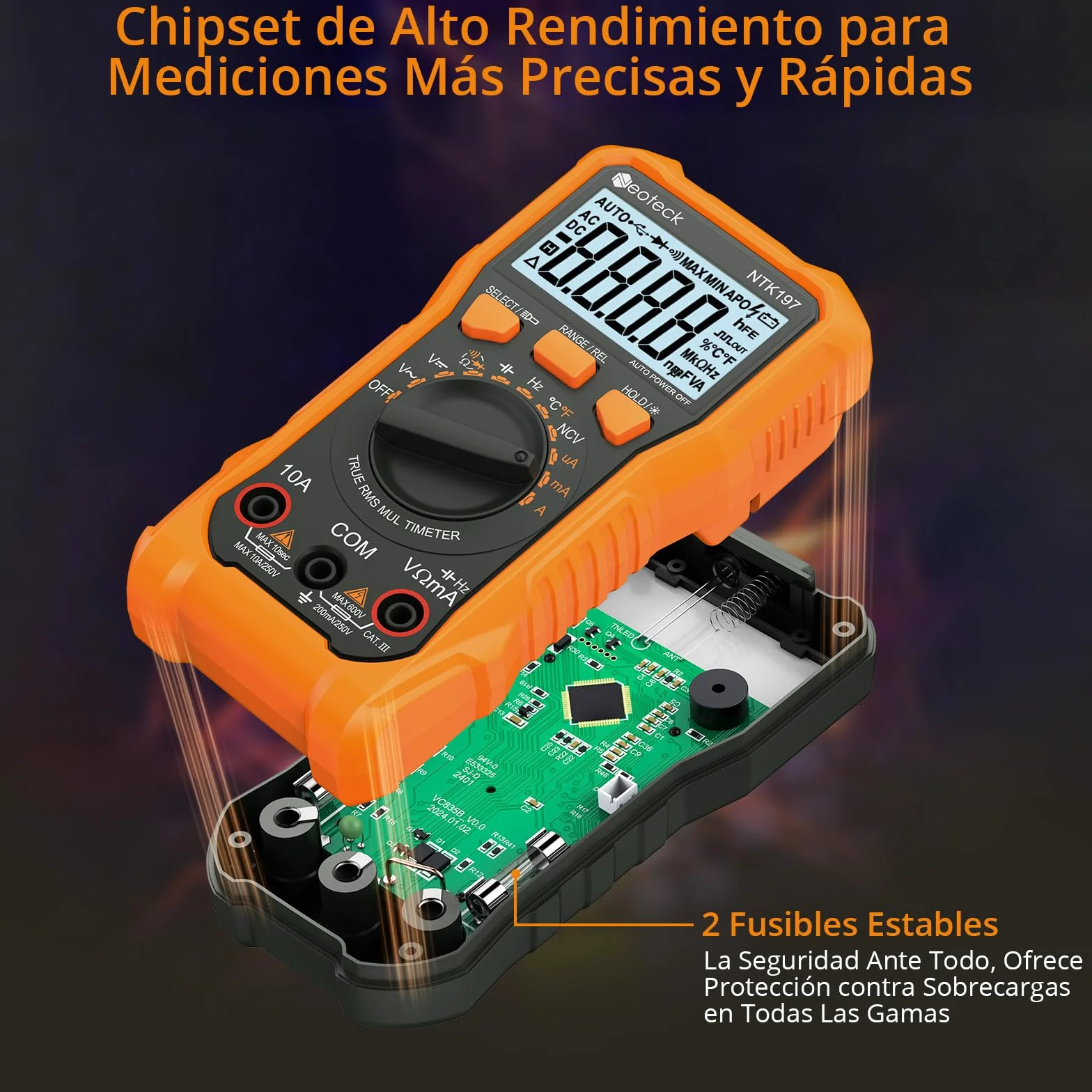 Neoteck Multimetro Digital 2000 Conteos Tester Electricista CA/CC Tensión Resistencia Capacitancia NCV