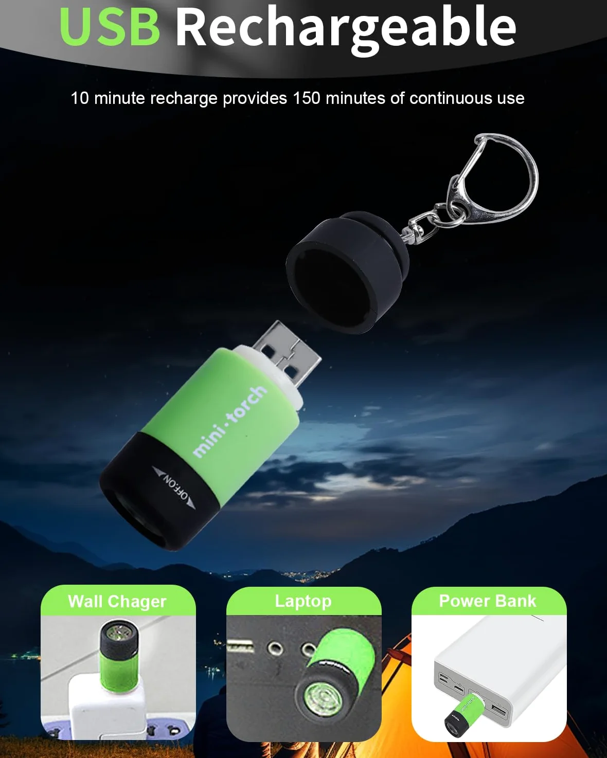 Mini Llavero USB Portatil de UCEC Linterna Recargable LED Colores 8 unds
