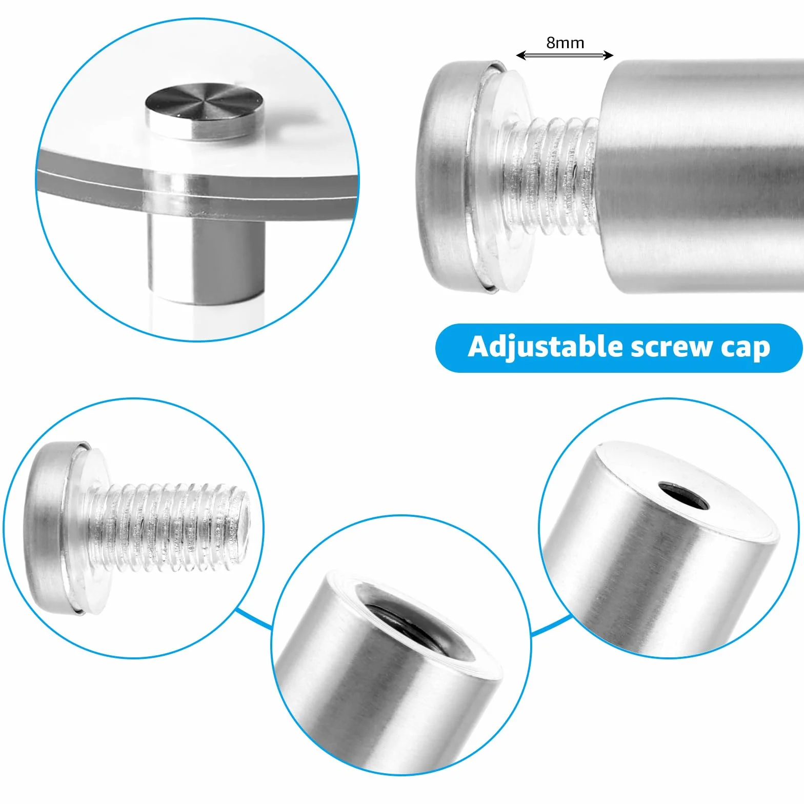 APACALI 50 separadores de pared de acero inoxidable, plexiglás, 19 x 25 mm, tornillo publicitario, carteles espaciadores, soportes para carteles para montar y fijar cristal, espejo, acrílico, marcos