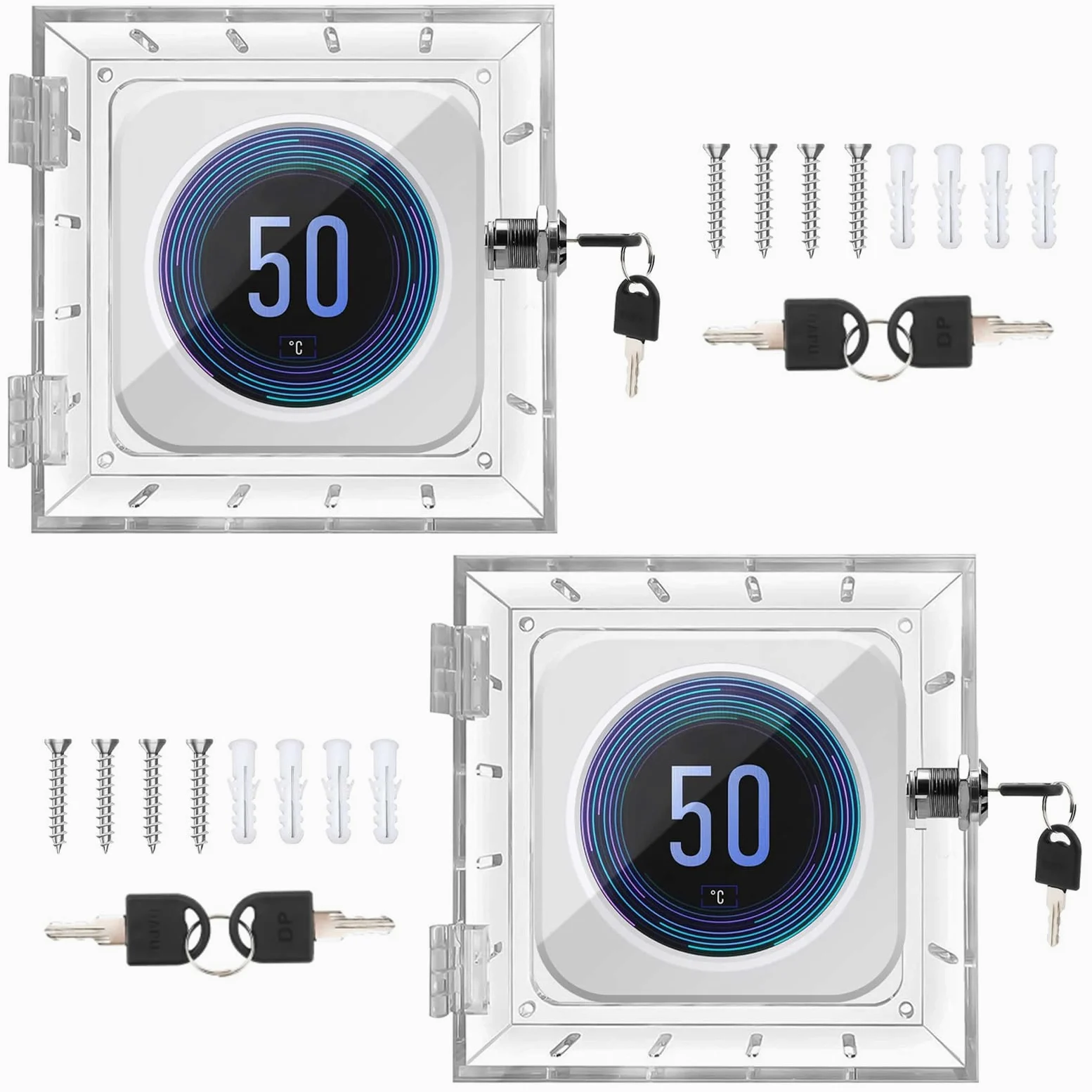 2 Piezas Caja de Bloqueo de Termostato con Cerradura y 2 Llave, 12x14.3x4.5cm Acrílico Transparente Protector de Termostato Universal, Cubierta Termostato Pared para Hogar Dormitorio Restaurantes