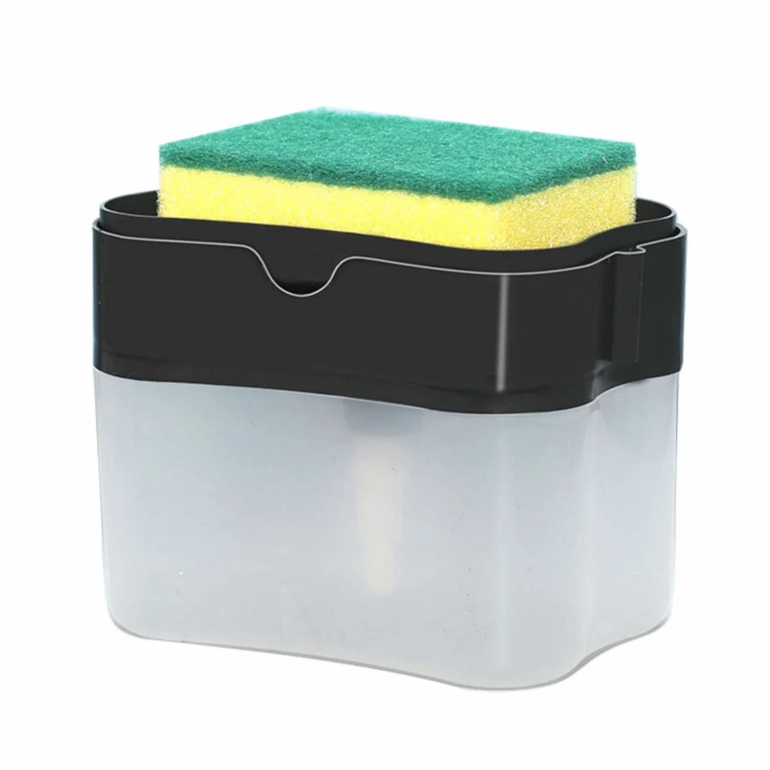 Dispensador de Jabón para Platos, Dispensador de Líquido para Platos para Cocina con Esponja, Dispensador de Líquido para Lavavajillas de Plástico Duradero 2 en 1, Recipiente de Jabón para(Negro)