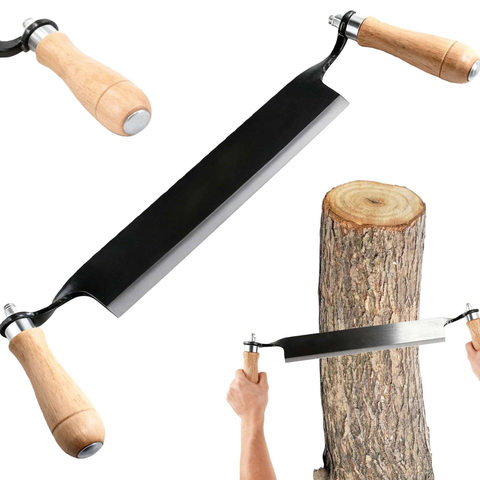 GBKDQQ Cuchillo de tracción para madera: cuchillo de tracción multifuncional de 8 pulgadas con mangos de madera, cuchillo de tracción, arrastre para tronco de árbol, cuchillo de pelar para trabajar la