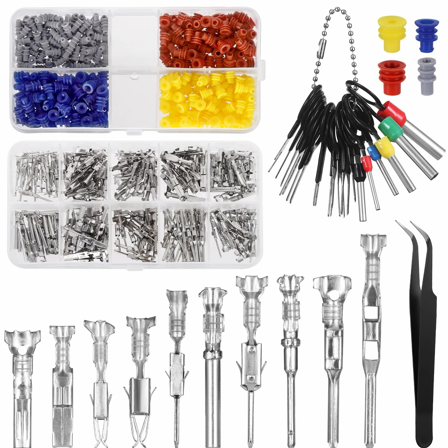 Fentar Terminales Eléctricos 600 piezas, Conectores Electricos Rapidos con Herramienta de Extracción 18 piezas, Conectores Cables Electricos con 400 piezas Enchufe Aislante de Silicona y 1 Pinza
