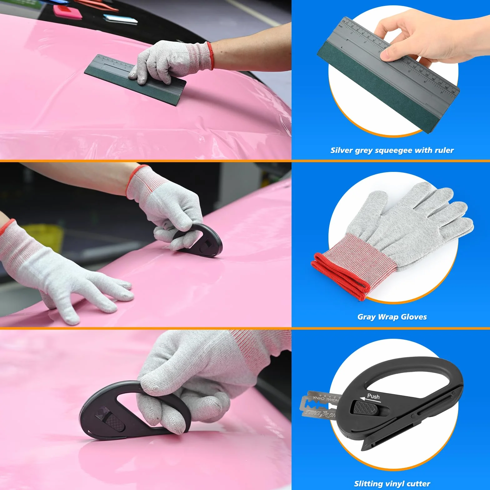 EHDIS Kit Herramientas para la Instalación de Vinilos, con Cutter, Cuchillas, Espatula Vinilo, Mini Espatula, Guantes, Imanes, para Ventanas, Muebles y Coche