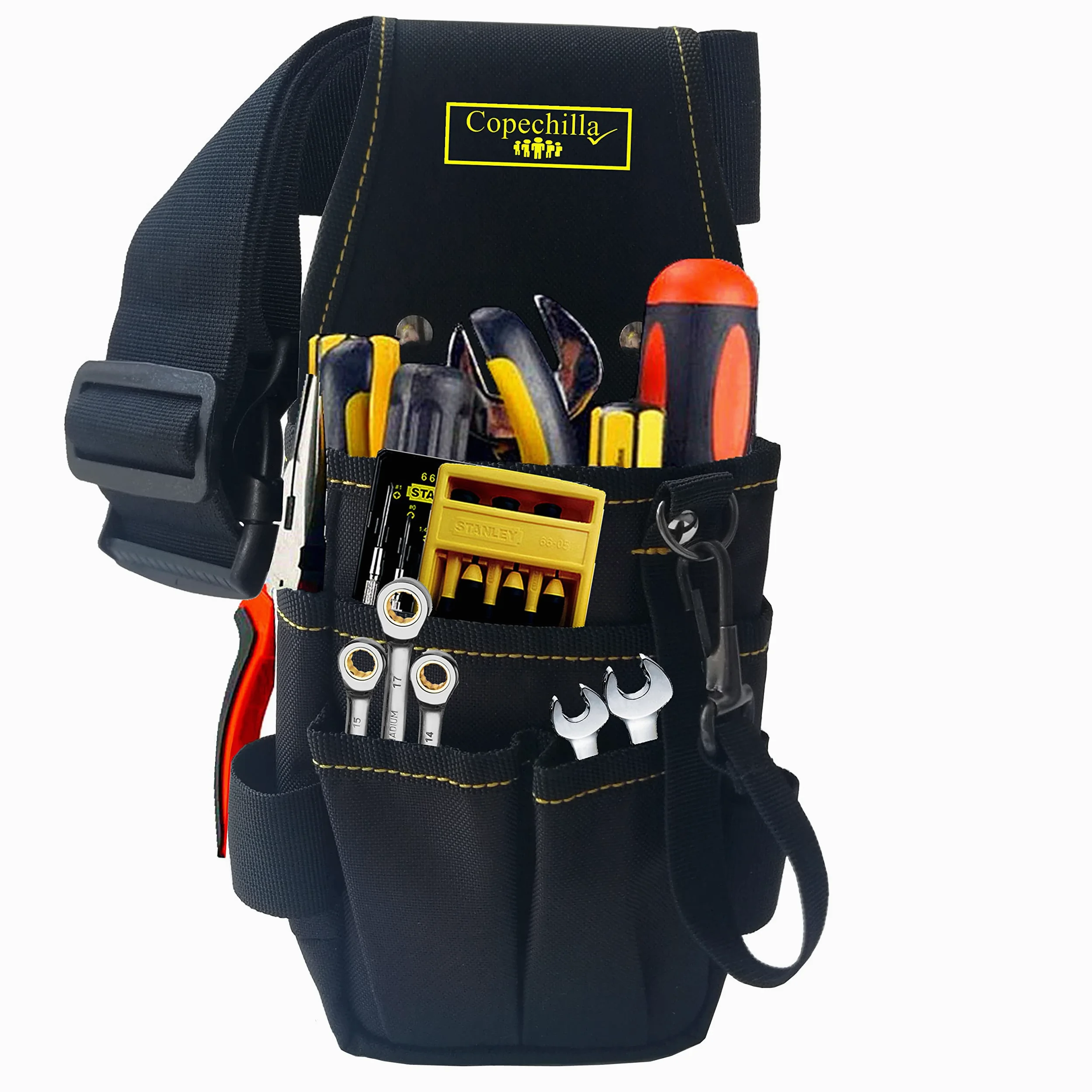 bolsa herramientas negro profesional con cinturón cómodo ensanchamiento ajustable,Refuerzo remaches,Fuerte y resistente al desgaste,Material nailon grueso doble capa,hogar o profesional