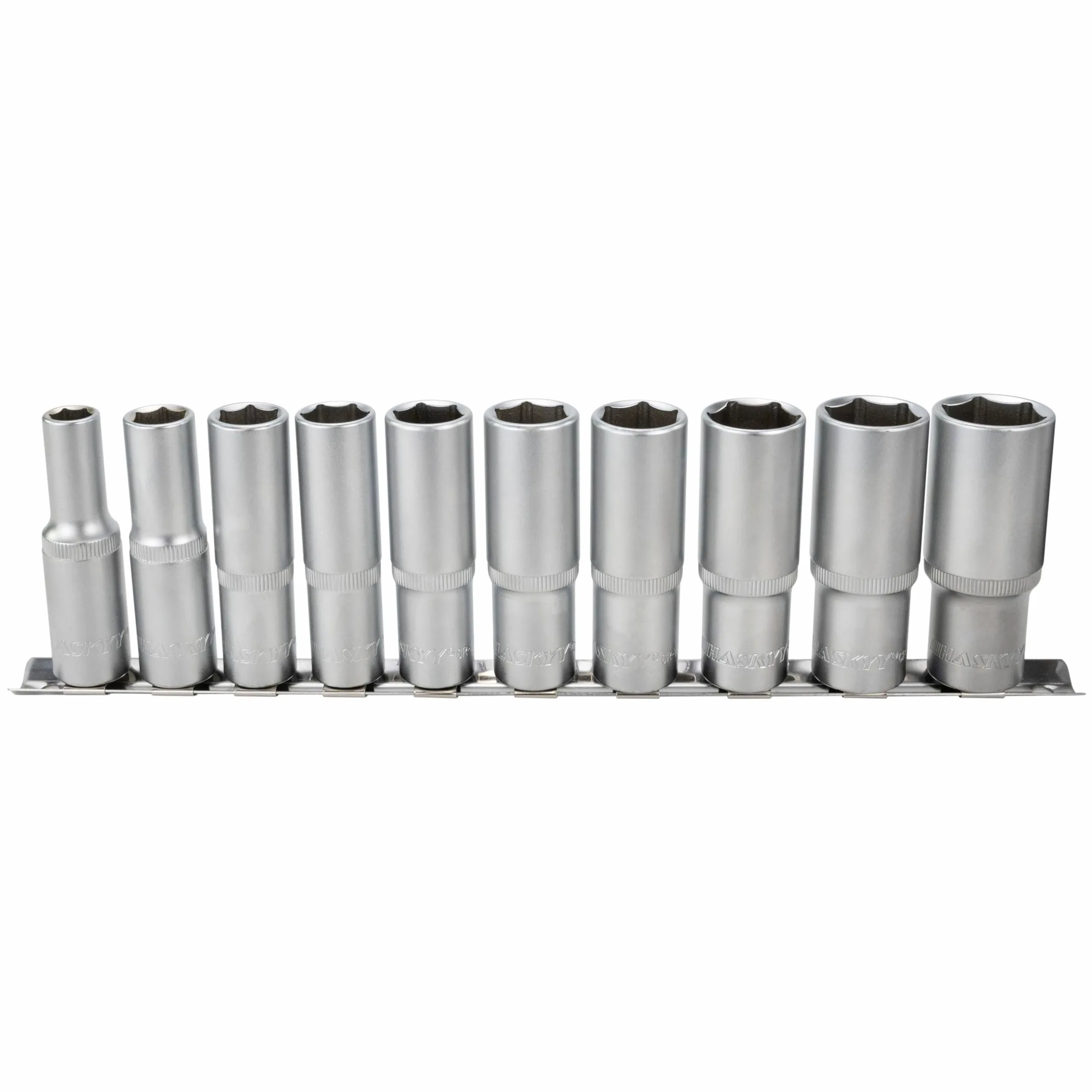 HASKYY Juego de llaves de impacto largo, tuercas de lecho profundo 1/2" pulgadas, tuercas hexagonales de 10-24 mm, juego de 76 mm, tuercas de 6 cantos, inserto de llave de tuercas