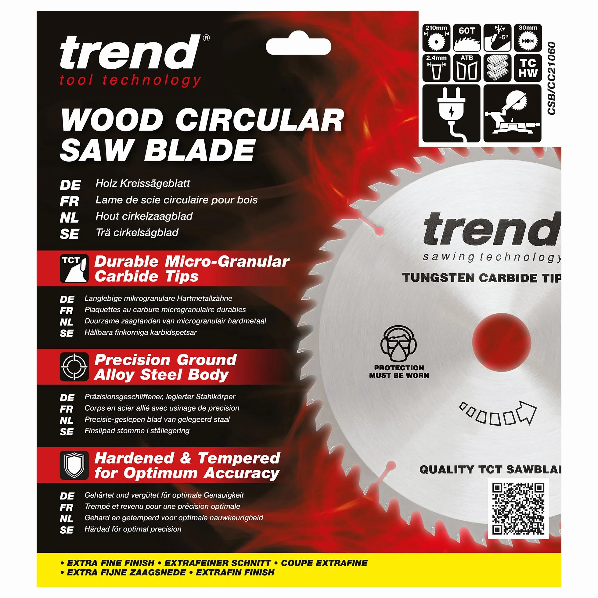 Hoja de sierra ingletadora Trend TCT 210 mm 60 dientes CSB/CC21060