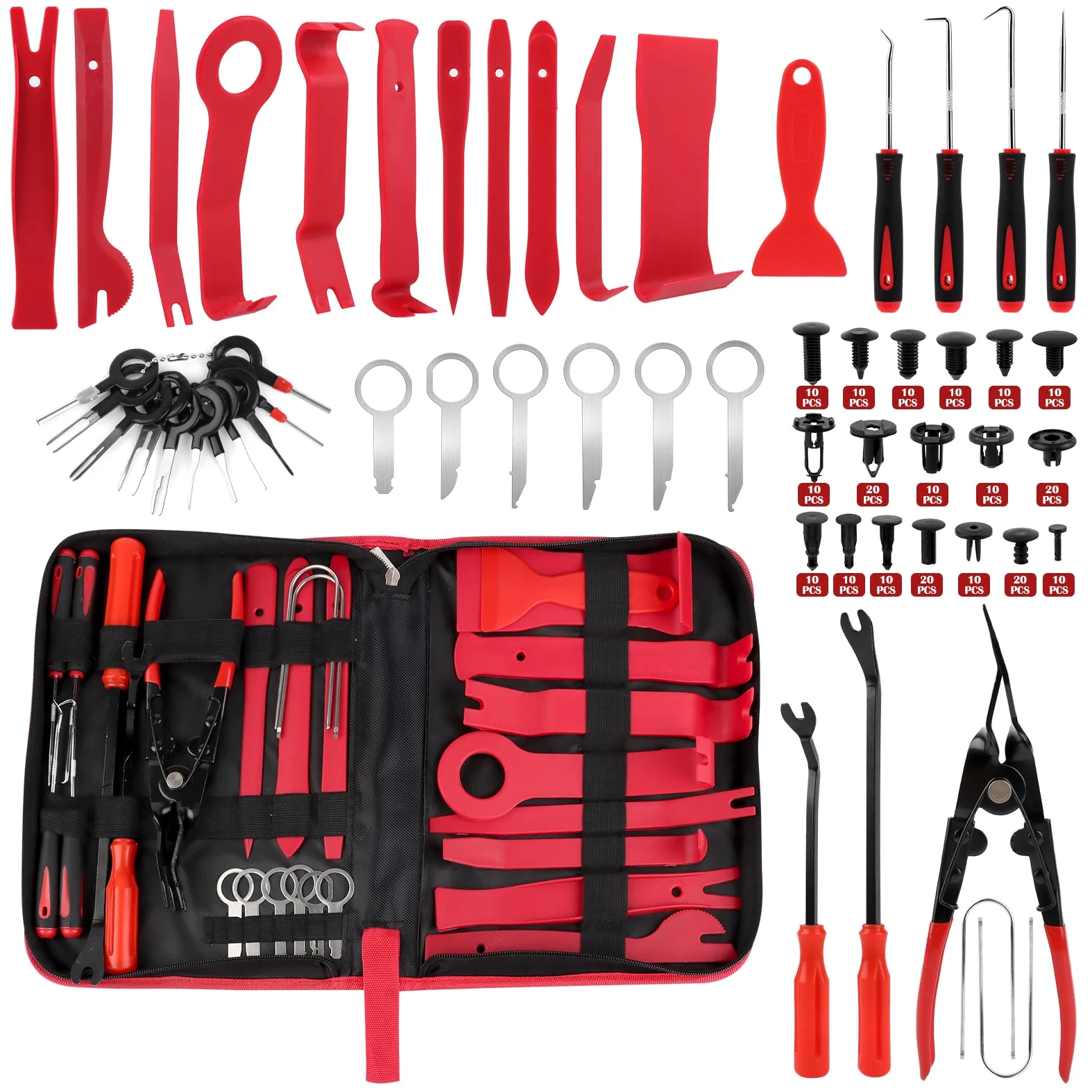 158pcs Herramientas Kit Desmontar Coche, Kit Mantenimiento De Interiores Automotrices, Cuñas de Plástico para Quitar Paneles Y Paneles de Puerta de Coche, Herramientas de Revestimiento Interior