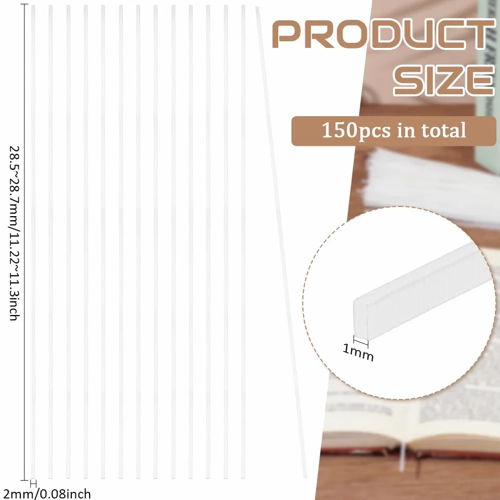 BENECREAT - Lote de 150 tiras de resina termofusible de 28,5 cm, 2 mm de ancho tiras de pegamento térmico blanco, para la reparación de encuadernación de libros, máquina de encuadernación