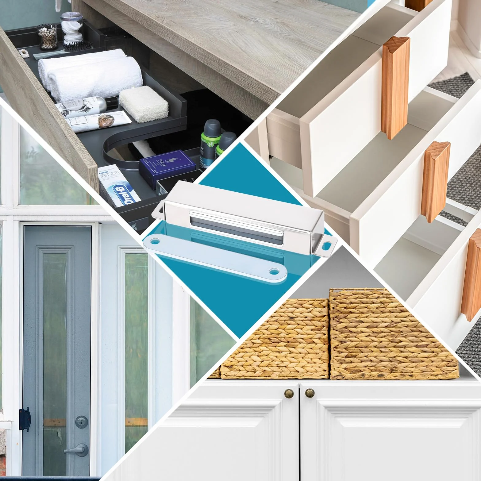 MIN CI Paquete de 4 cierres magnéticos para puerta, imanes fuertes resistentes de 45 kg, imanes de puerta de neodimio, imanes magnéticos de acero inoxidable para armarios, cocina, baño, armario