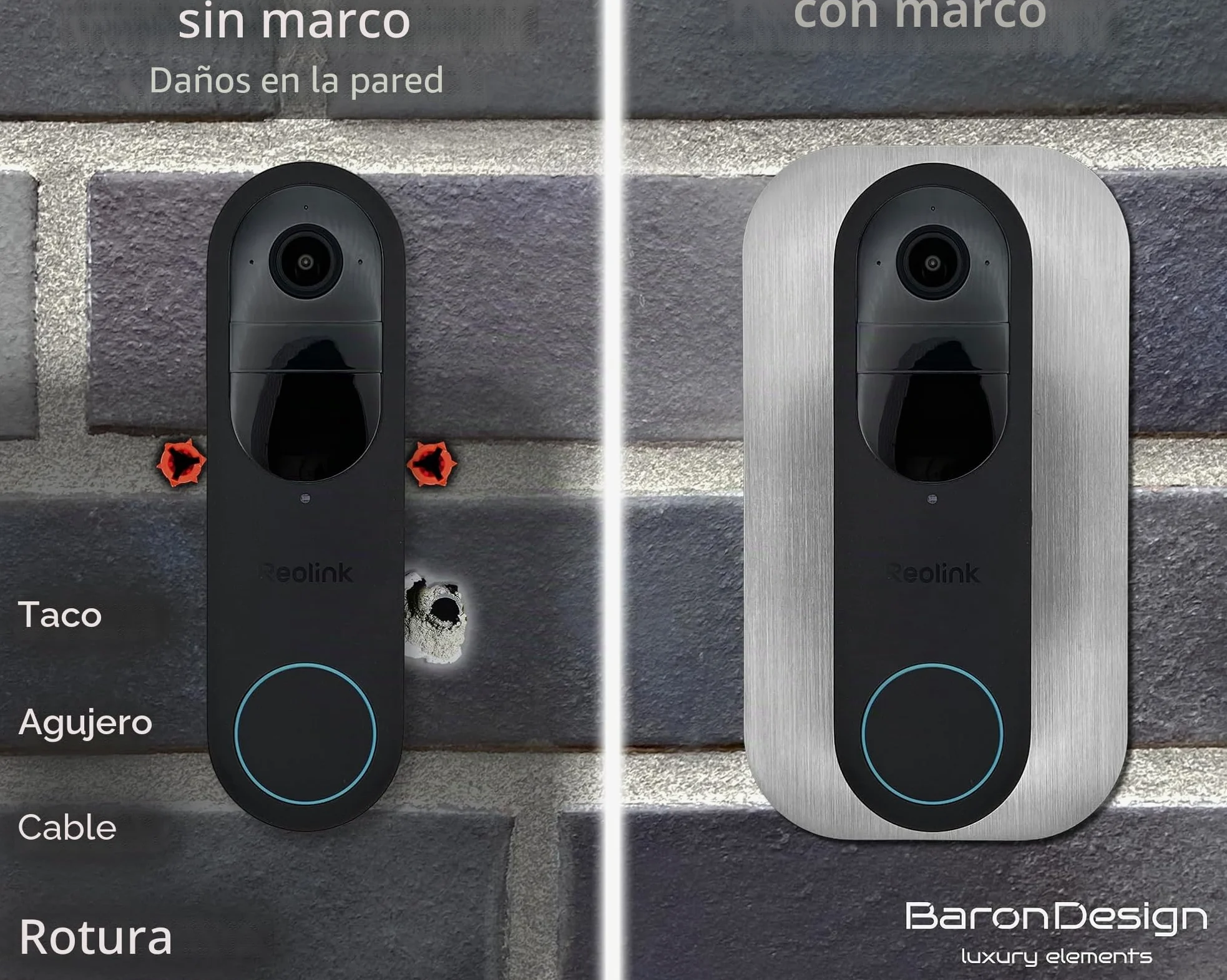 bisel de acero inoxidable | Accesorios para timbre de puerta Reolink | Battery, 5MP, Ultra HD, 2K, 4MP, WiFi, PoE, batería | Soporte, escudo, placa para timbre inalámbrico