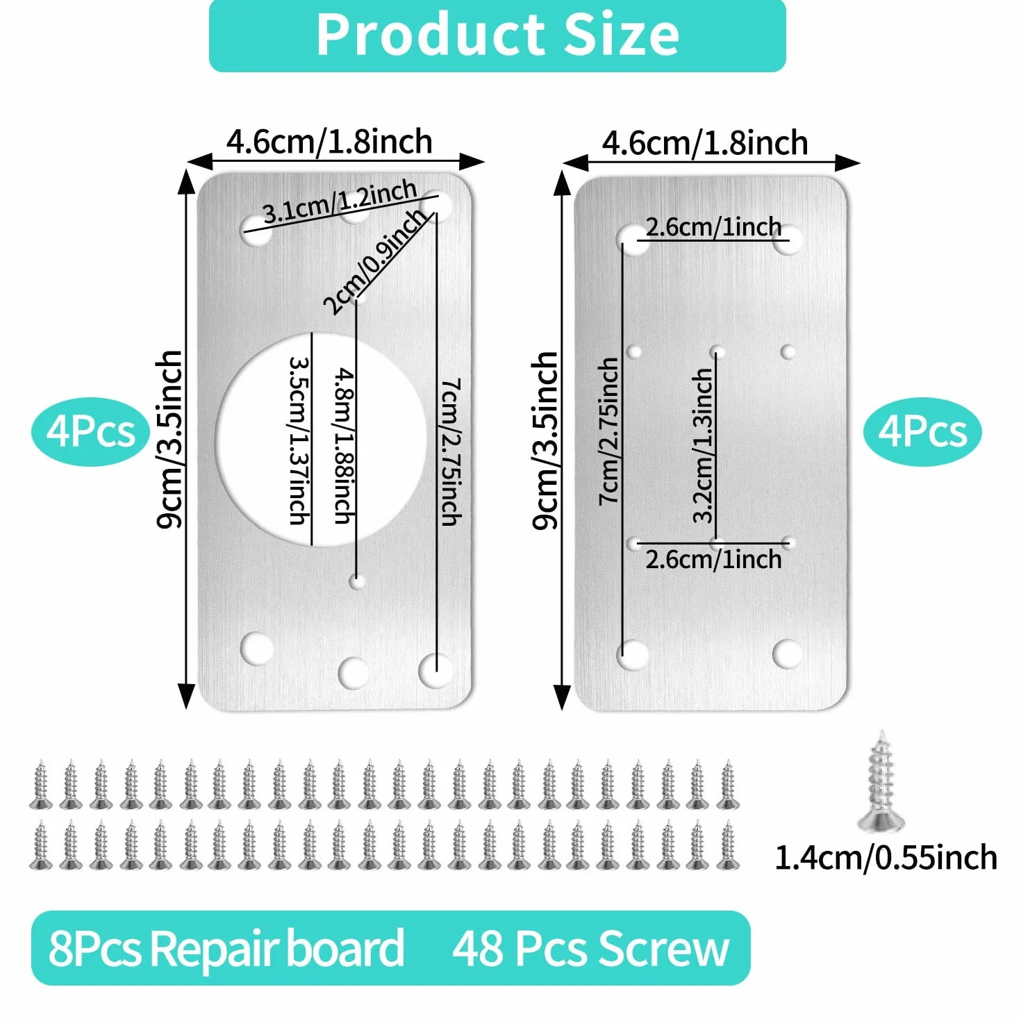 Placa Reparación Bisagra Placas Reparación de Bisagras Armario Placa de Reparación de Bisagras Acero Inoxidable con 48 Tornillos para Muebles de Madera Cocina Armarios Muebles 8 Piezas