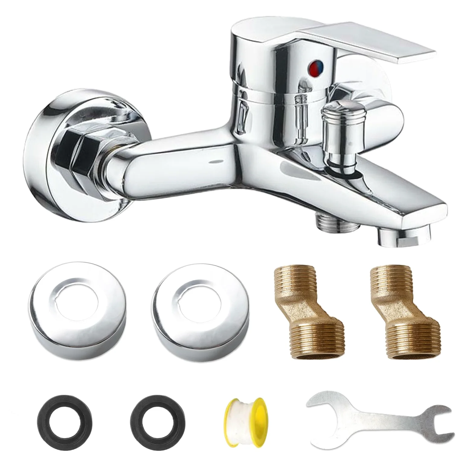 Kit Grifo Mezclador de Bañera, Grifo de Bañera Caliente y Frío con Accesorios de Montaje, Grifería para el Hogar y el Baño