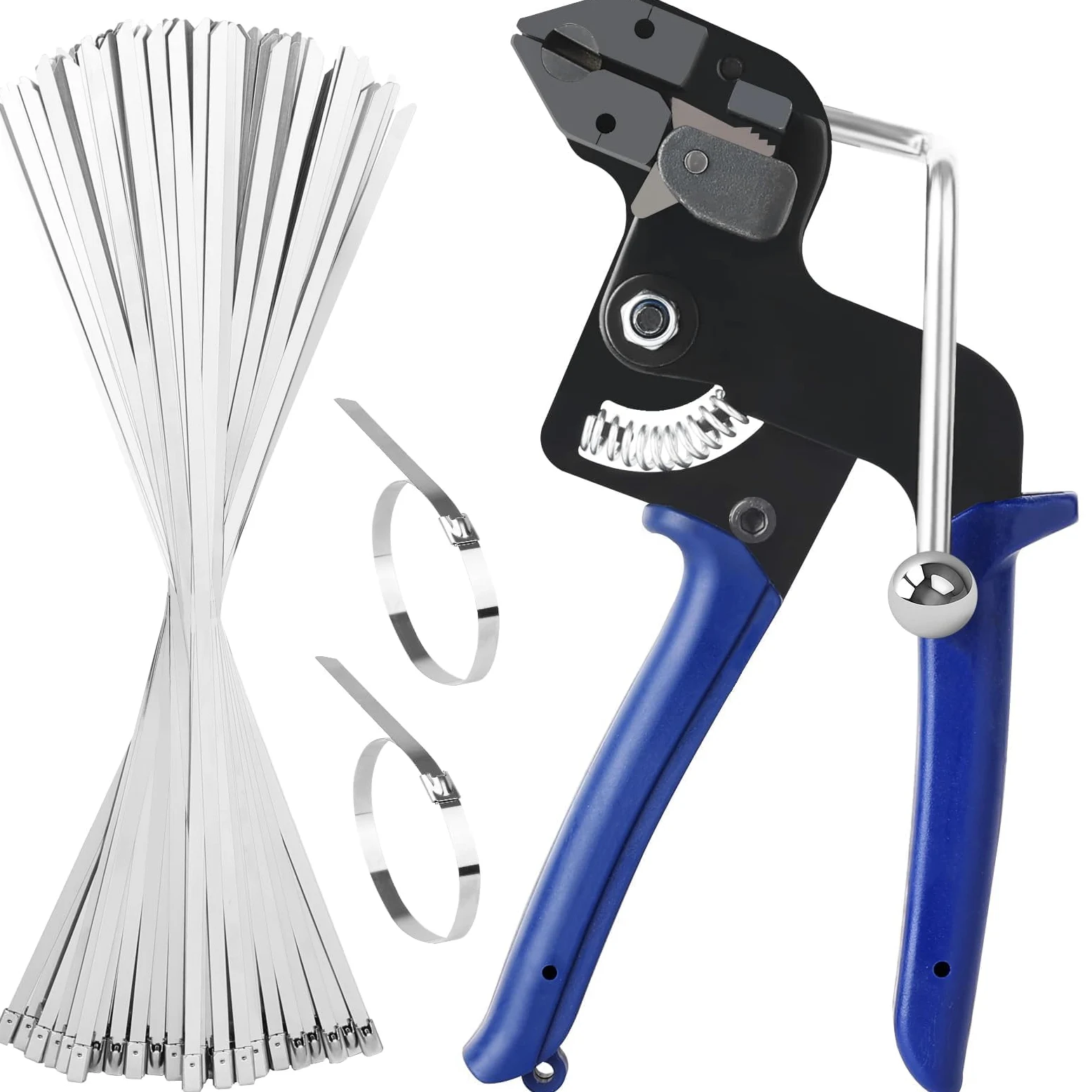200 Piezas Kit Bridas Metálicas de Acero Inoxidable 304 + Alicate para Bridas de Cables, Abrazaderas Metálicas, Herramienta de Tensión y Corte, Pistola para Sujetacables para Tubos y Cable Acero