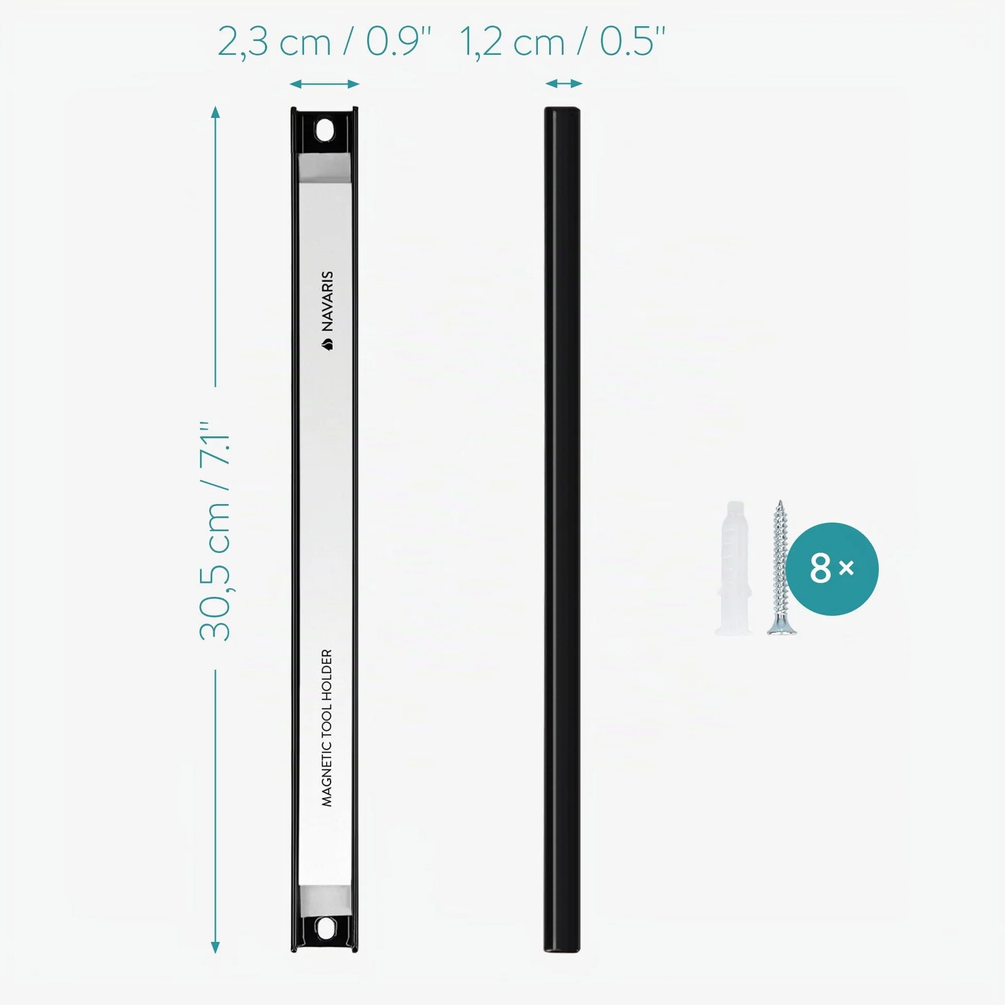 Navaris Barra Iman Herramientas 4x Imanes Potente de Pared 30,5 x 2,3 cm Set Magnetic Strip