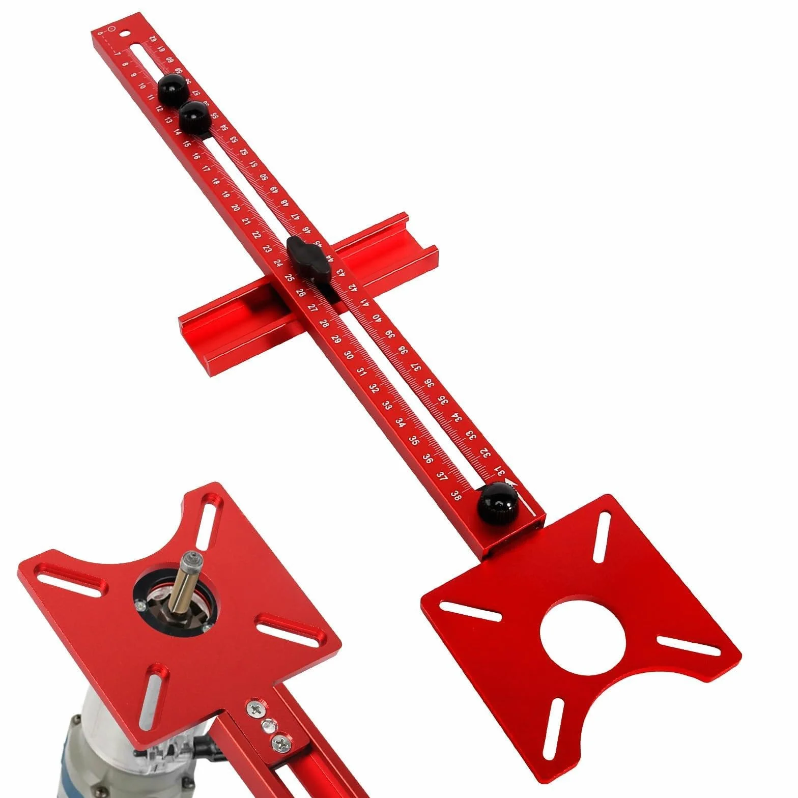 Plantilla de fresado de aluminio ajustable 4 en 1, guía de fresado, compás de fresado, radio de 90 mm hasta 370 mm, plantilla de fresado multifuncional para carpintería DIY