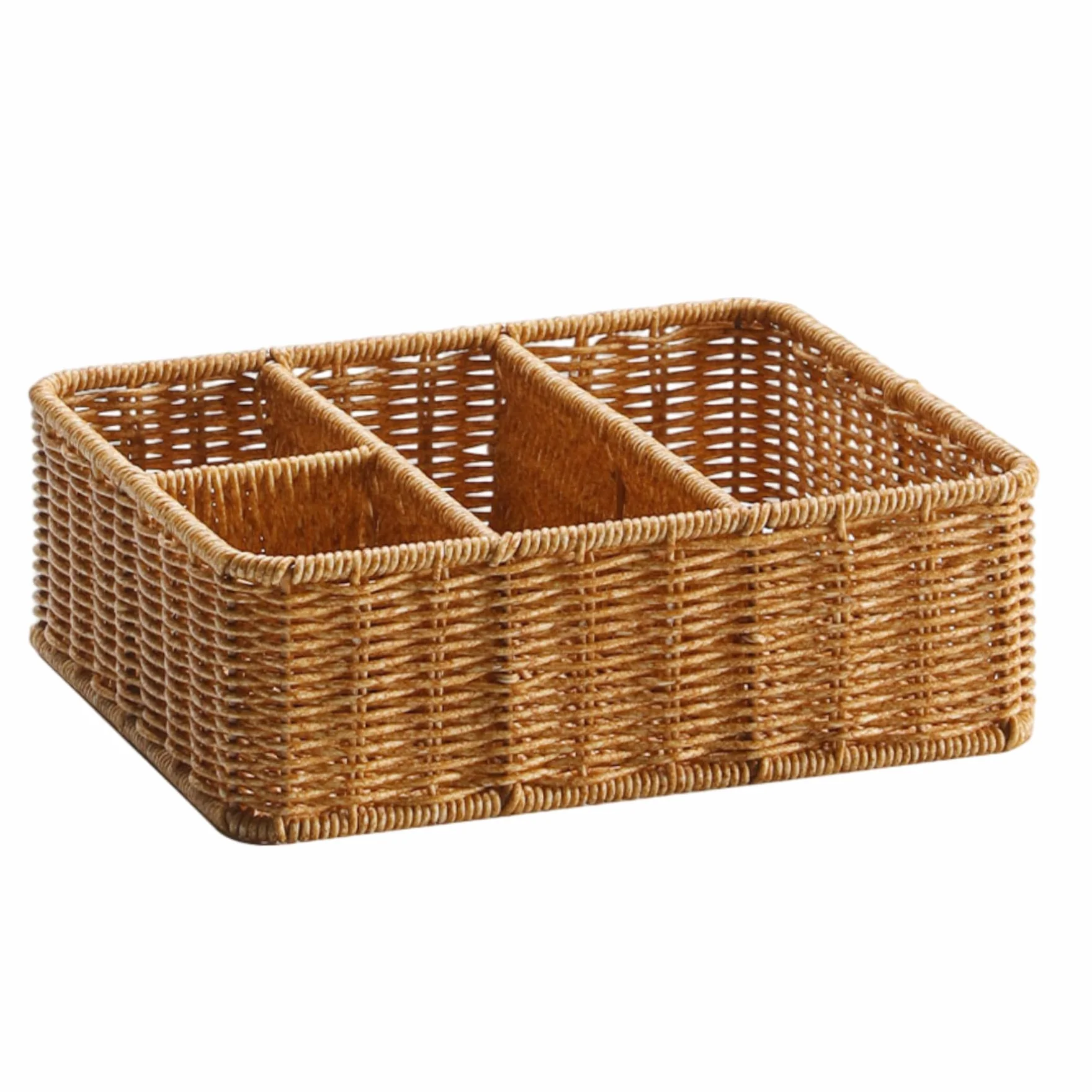 Cesta tejida de almacenamiento rectangular con 4 compartimentos, bandeja para llaves, organizador de entrada para control remoto de pañuelos, cesta de almacenamiento tejida